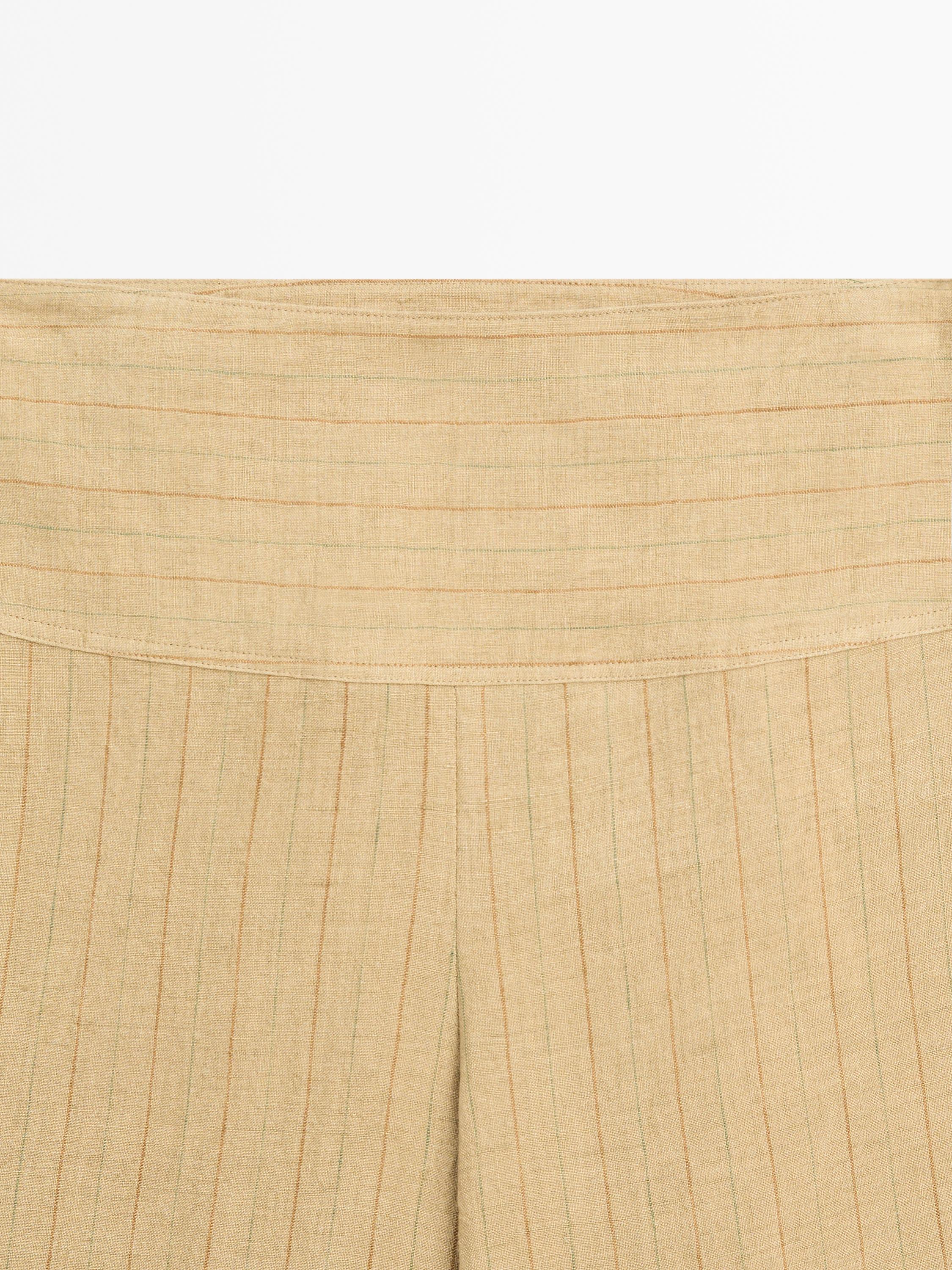 100% linen mid-waist flare pants — SAND