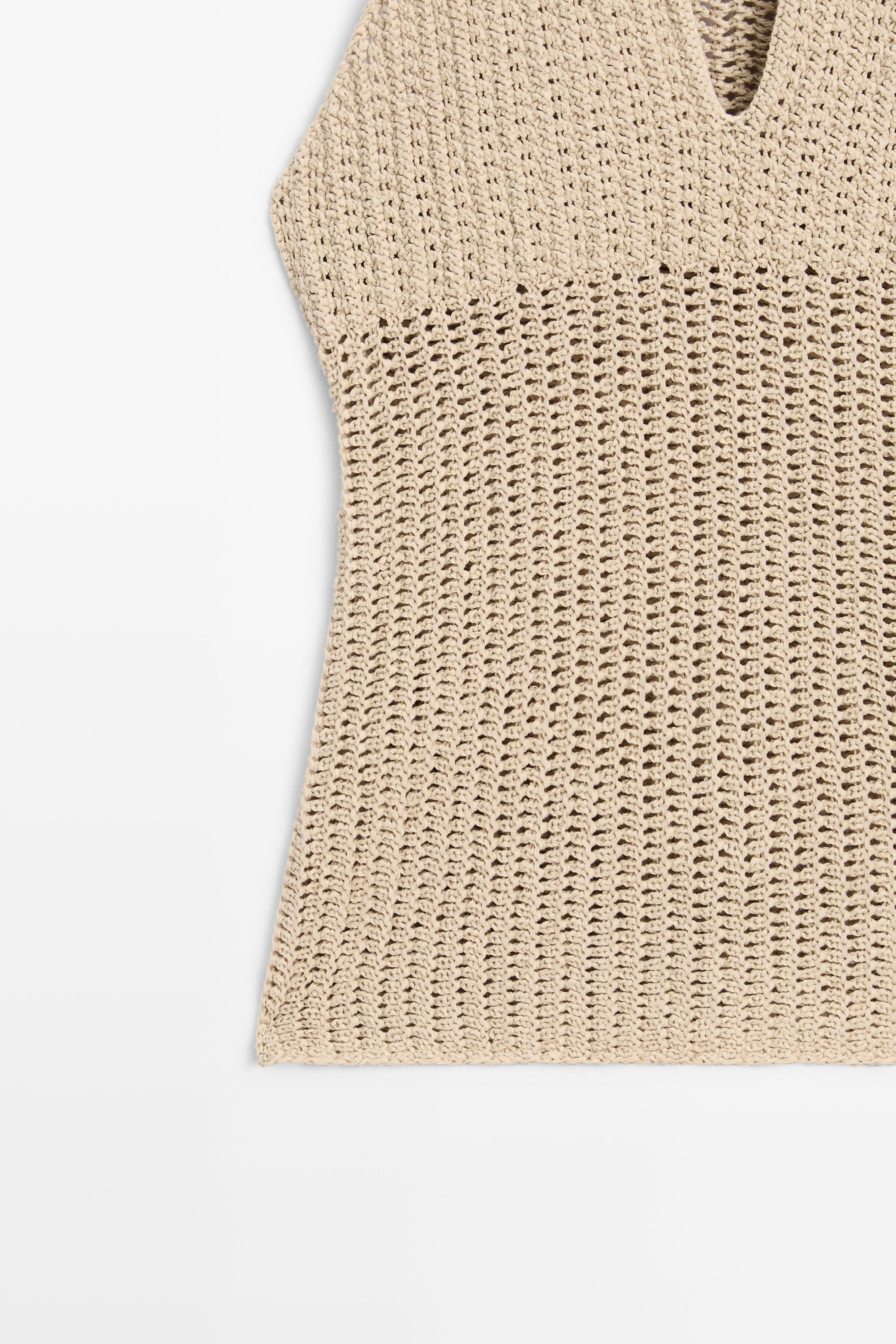 Cotton crochet knit top — BEIGE