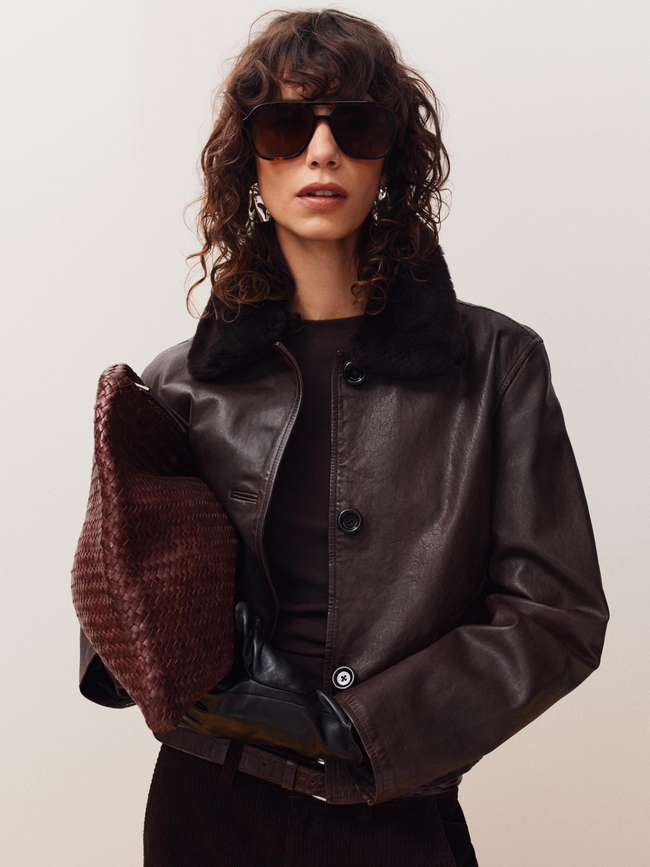 Giacca con colletto in pelle nappa