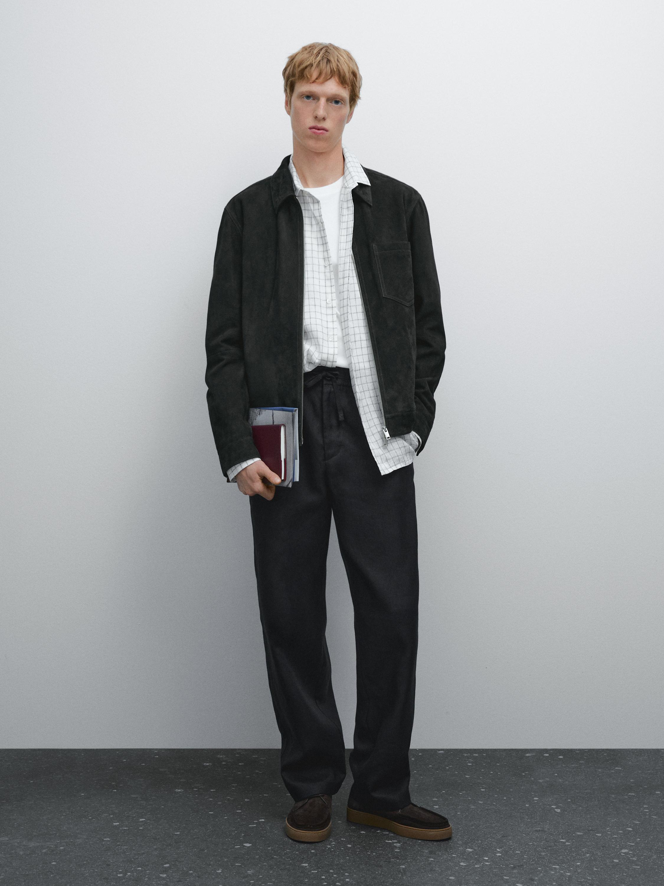 Blouson en cuir effet daim