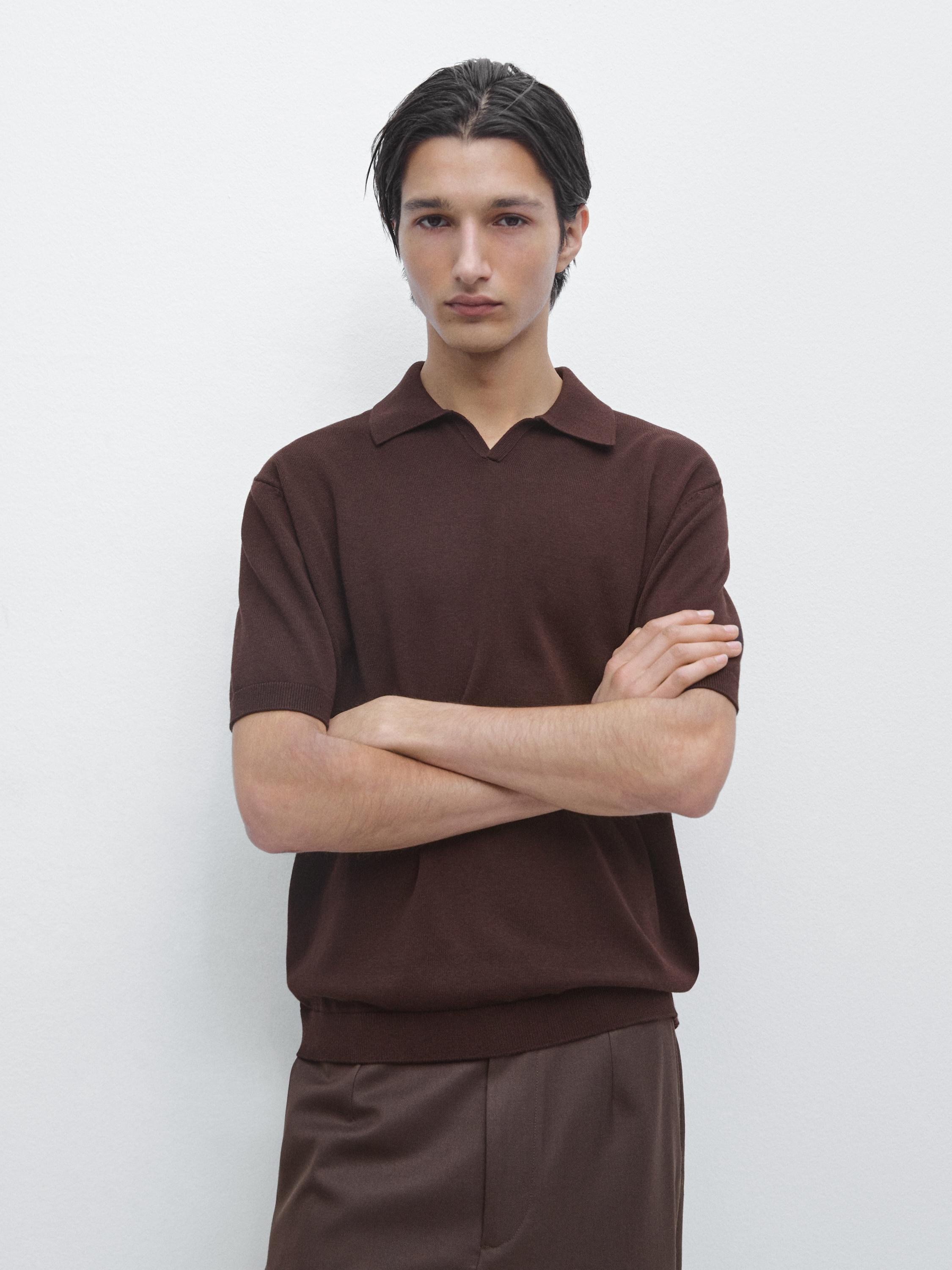 Cotton blend knit polo sweater — BURGUNDY