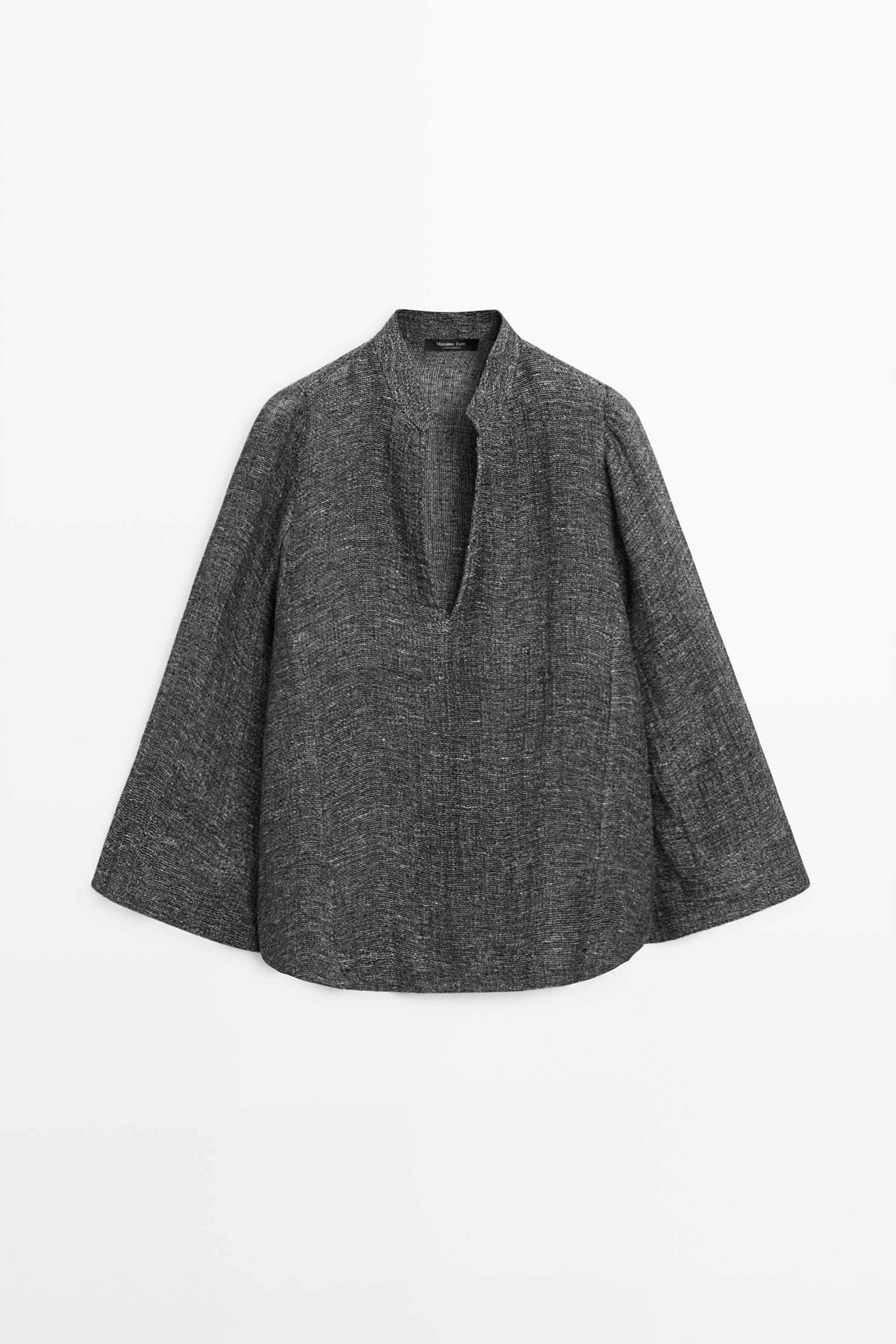 Melange linen blouse — GREY