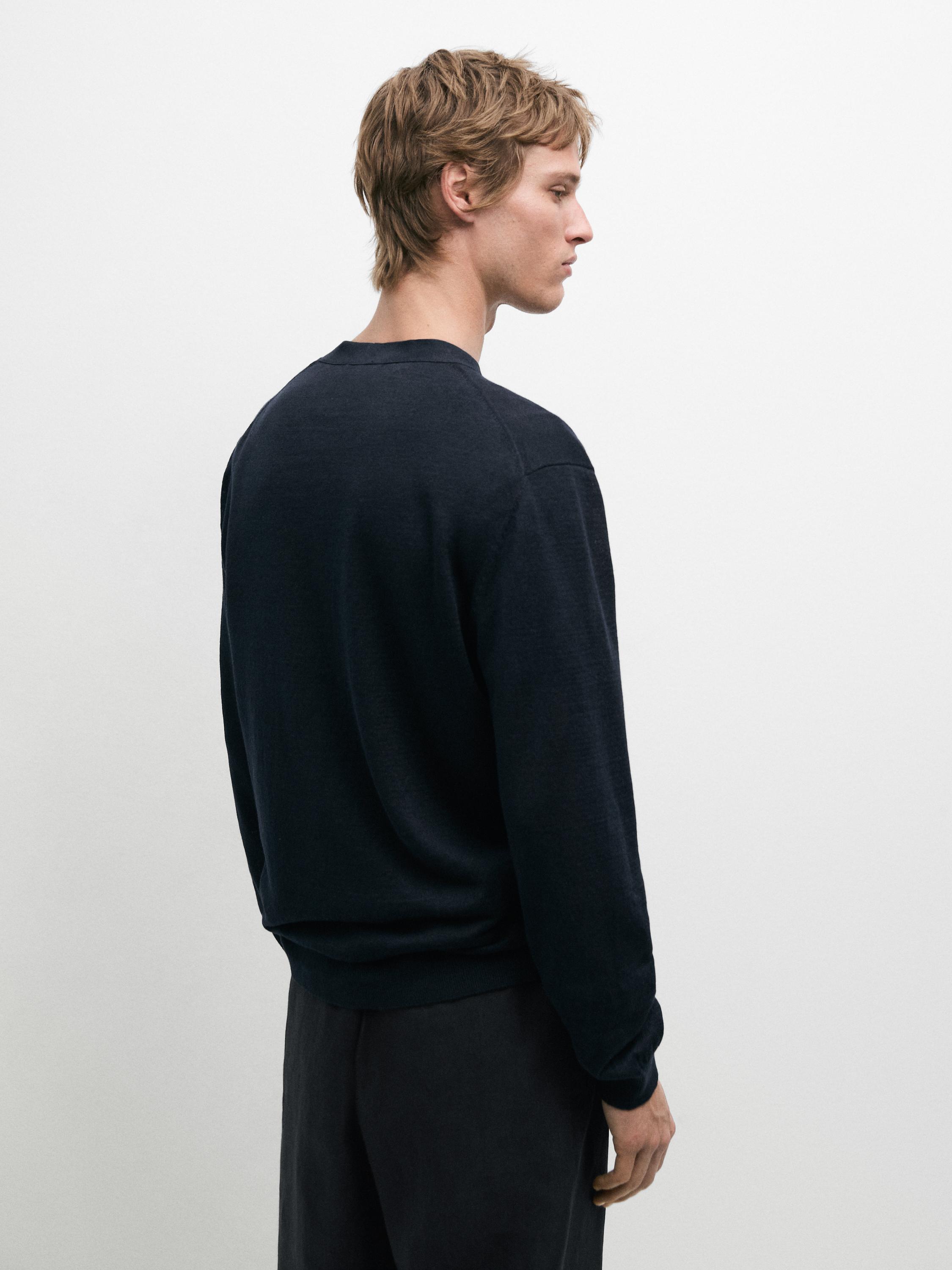 Linen knit cardigan with buttons — NAVY BLUE