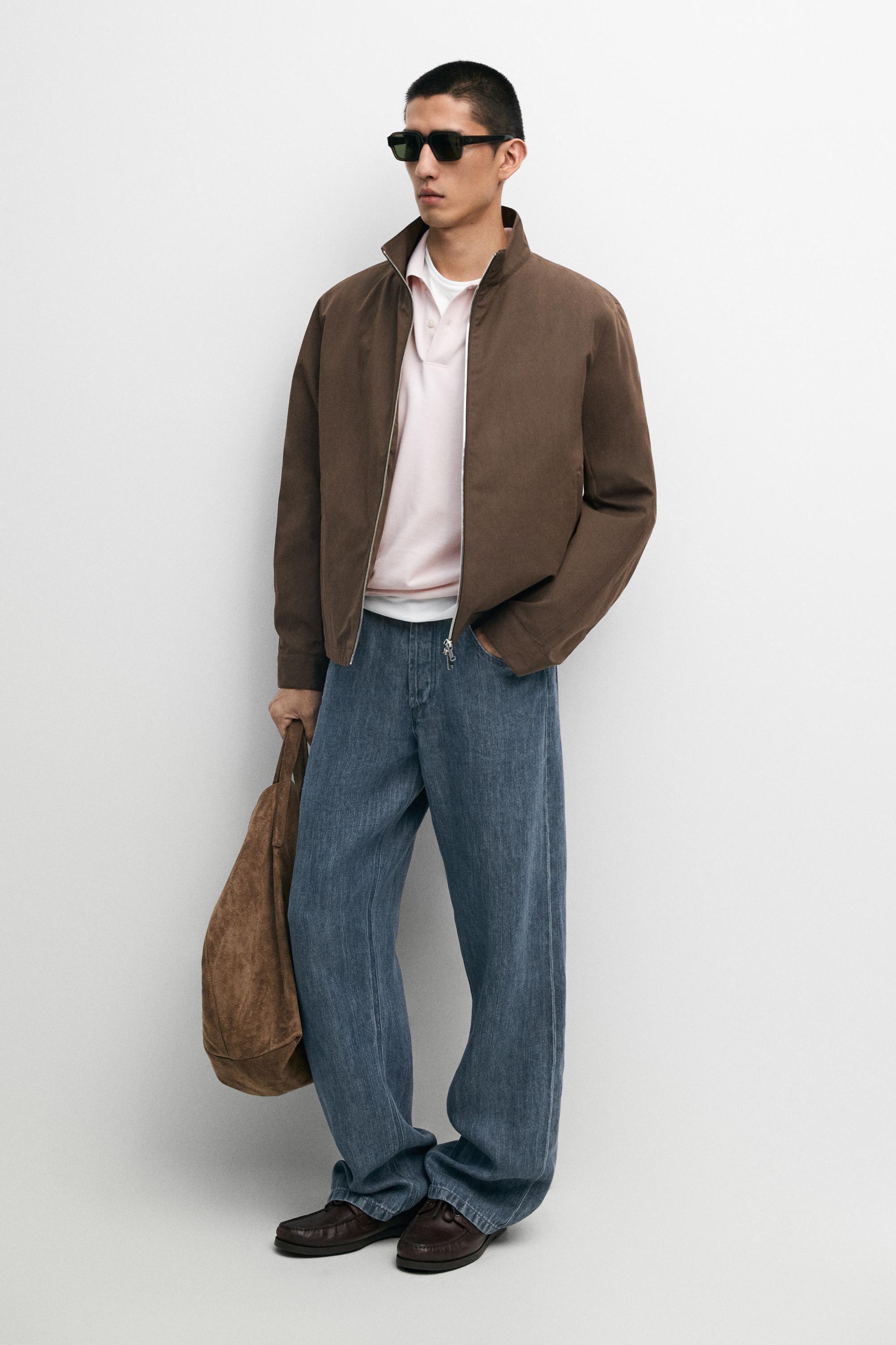 Cotton blend high-neck jacket — Chocolate