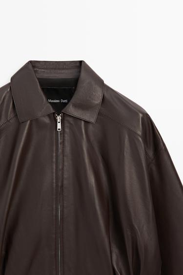 Nappa leather bomber jacket with pleat detail — BROWN 4