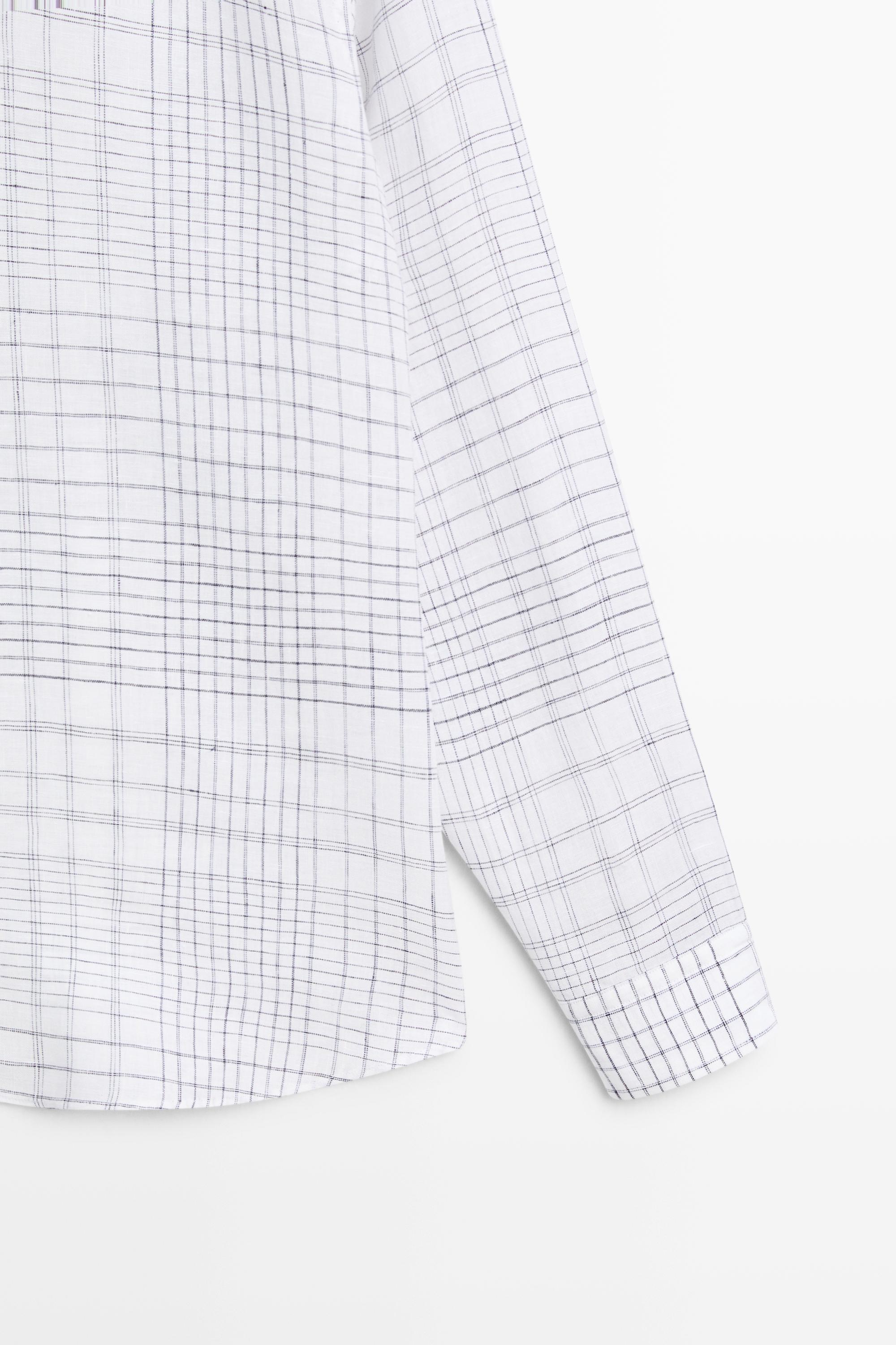 100% linen regular fit check shirt — WHITE