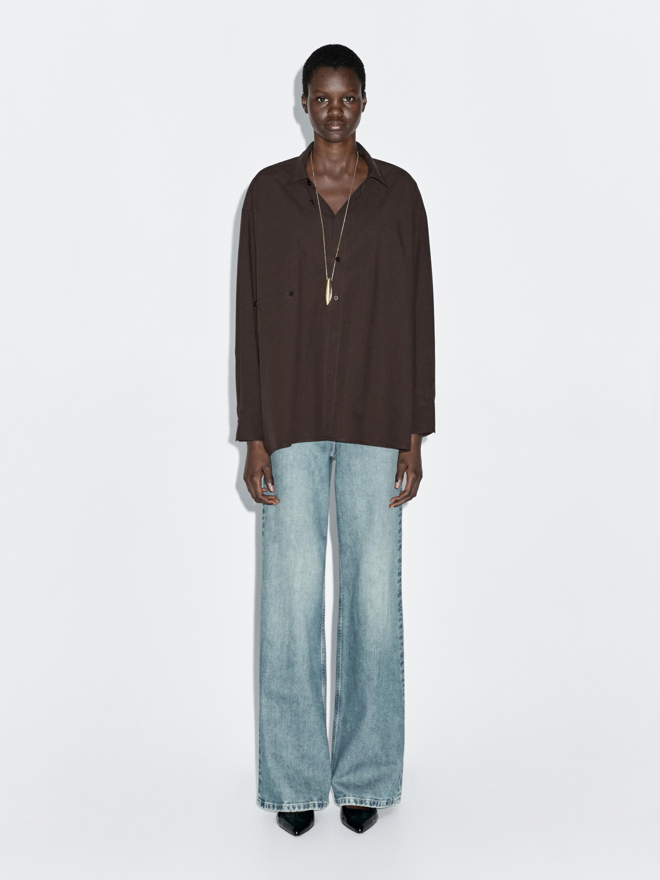 Asymmetric button-up poplin shirt