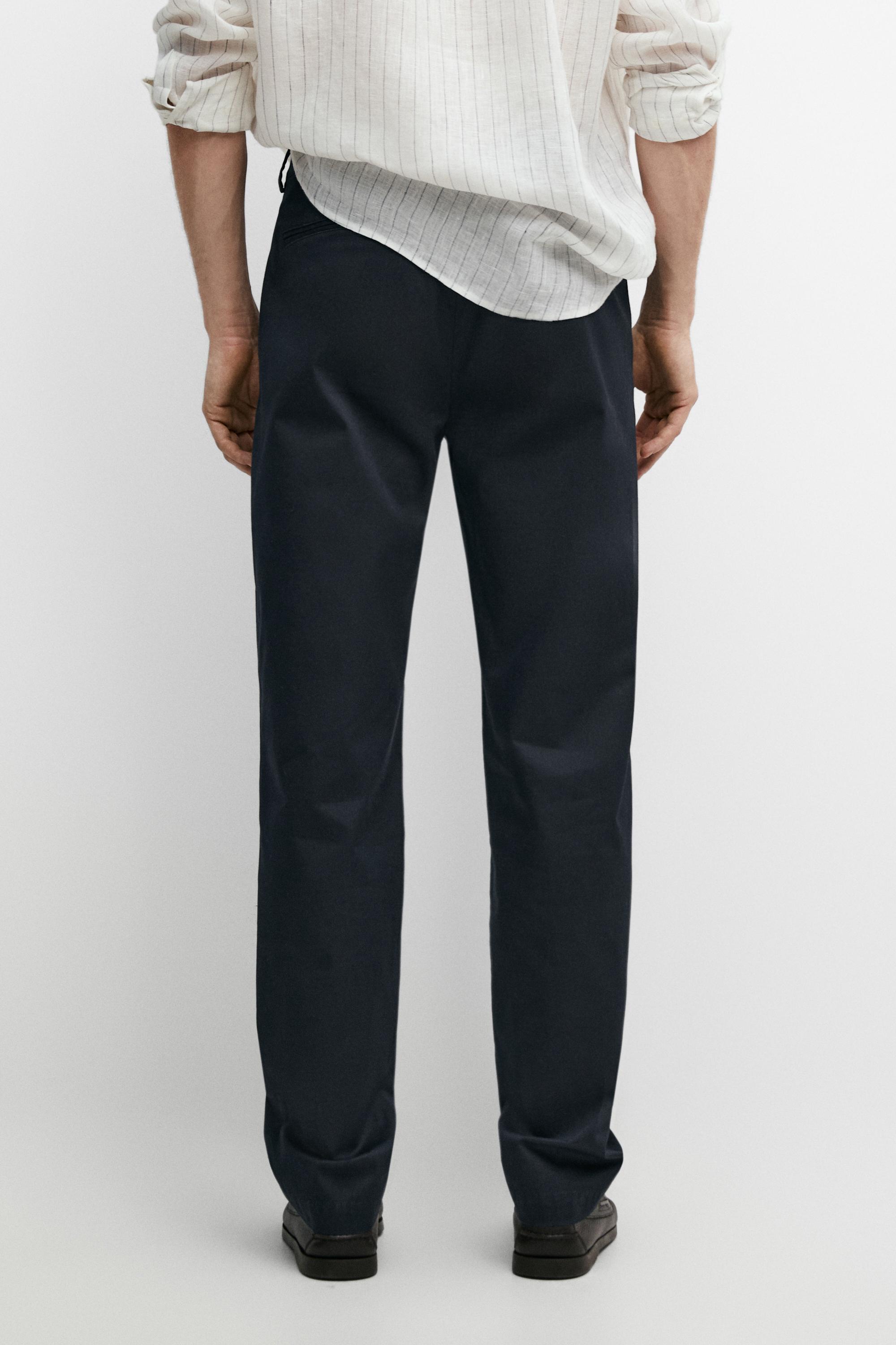 Cotton-blend slim fit pants — NAVY BLUE
