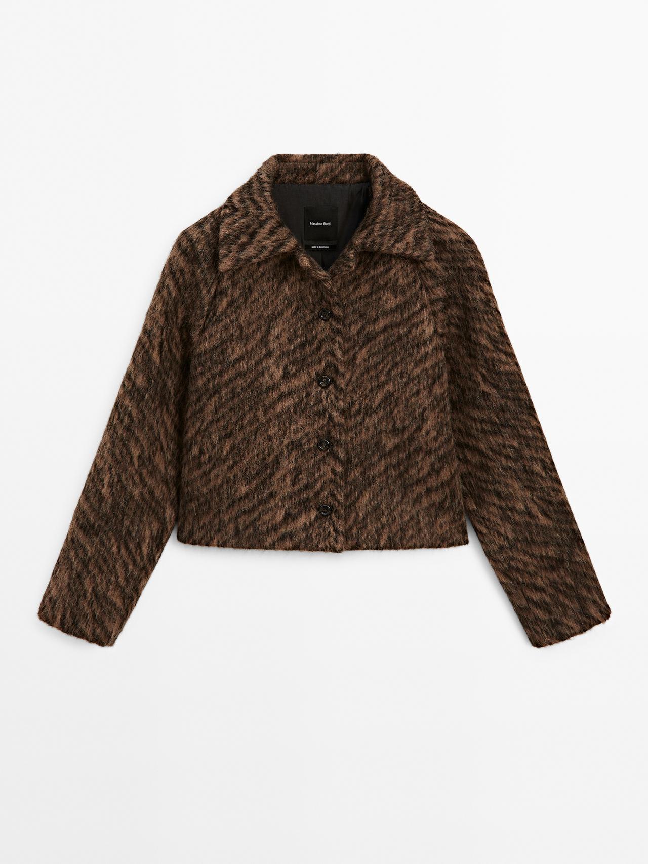 Massimo Dutti - Dames - Korte Jas Met Dierenprint - Verwassen - S