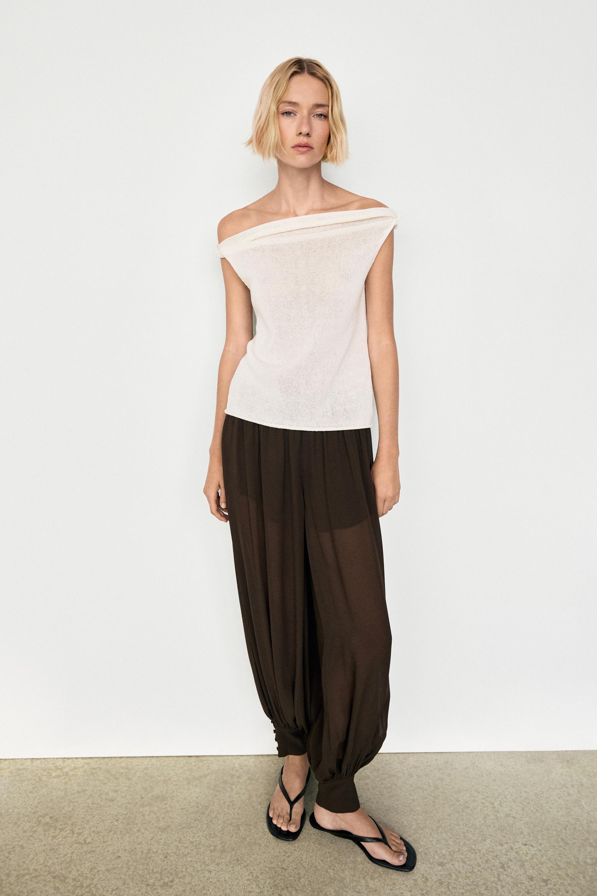 Ribbed knit bandeau top — CREAM