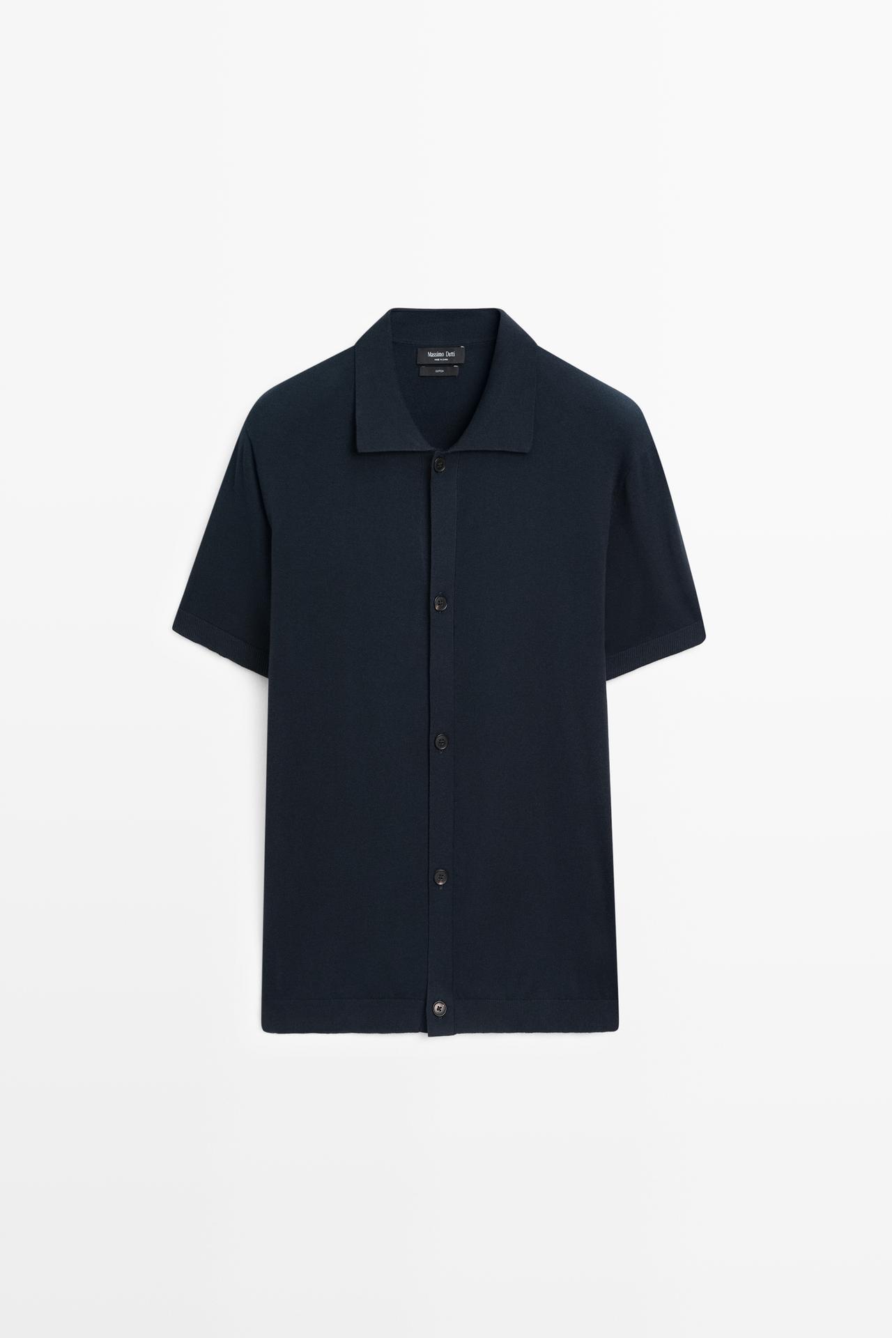 Knit cardigan with polo collar and button detail — NAVY BLUE