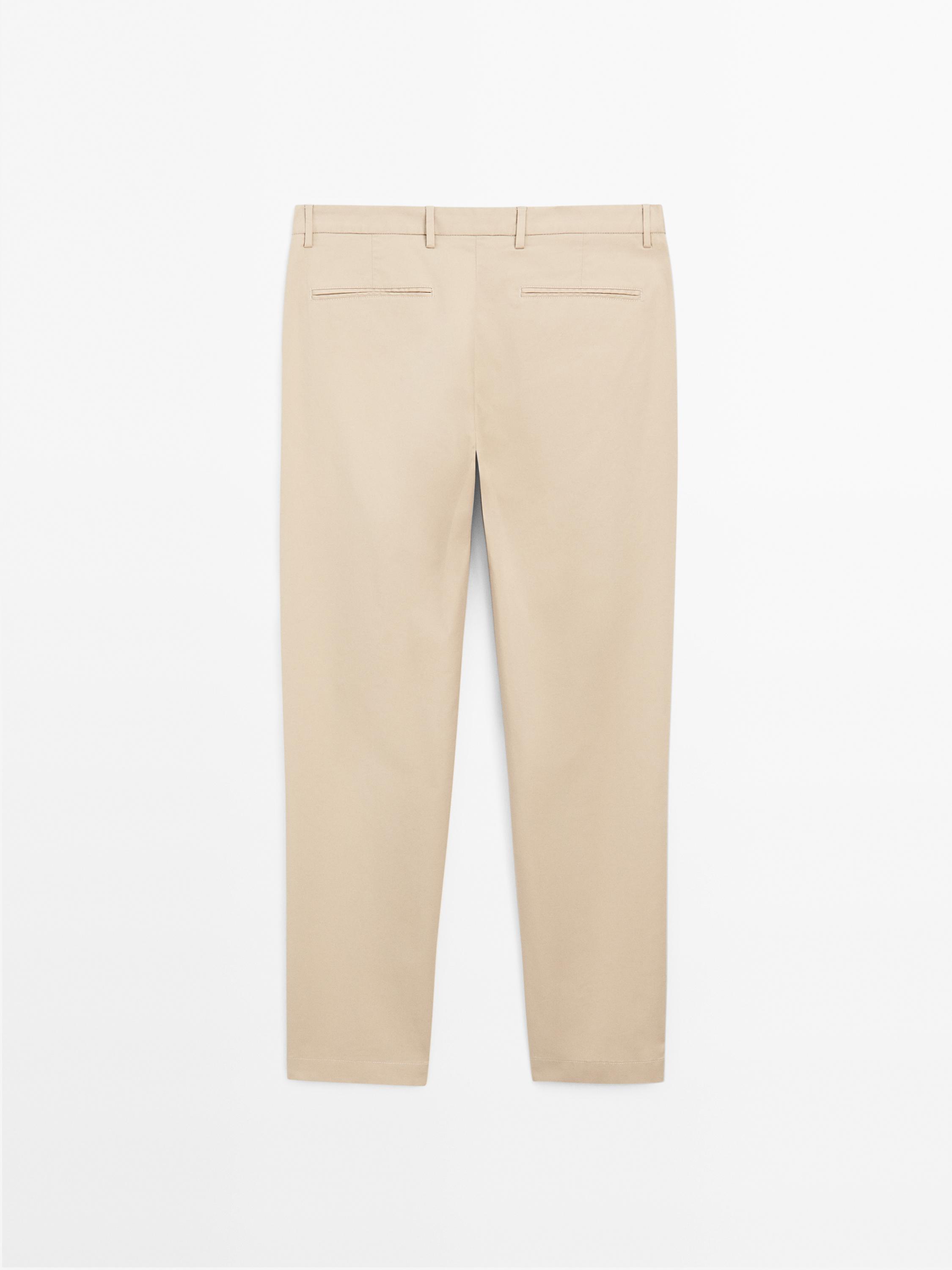 Cotton blend slim fit trousers