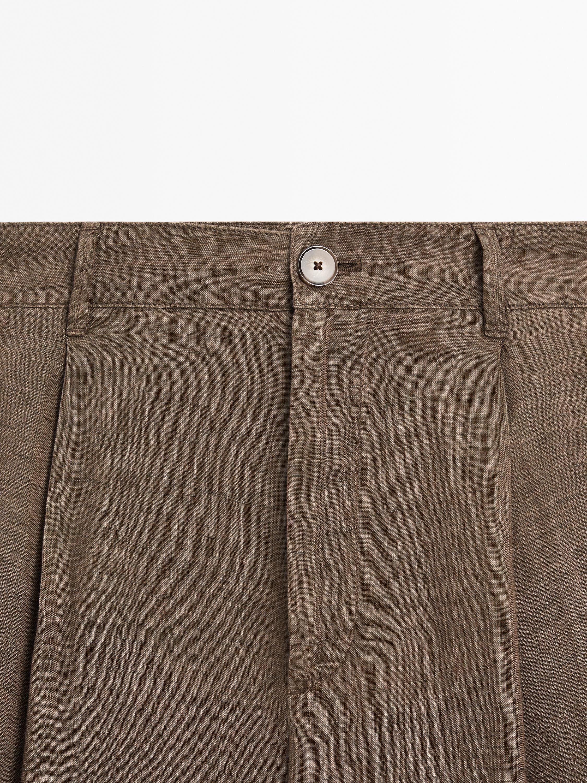 100% linen wide-leg trousers