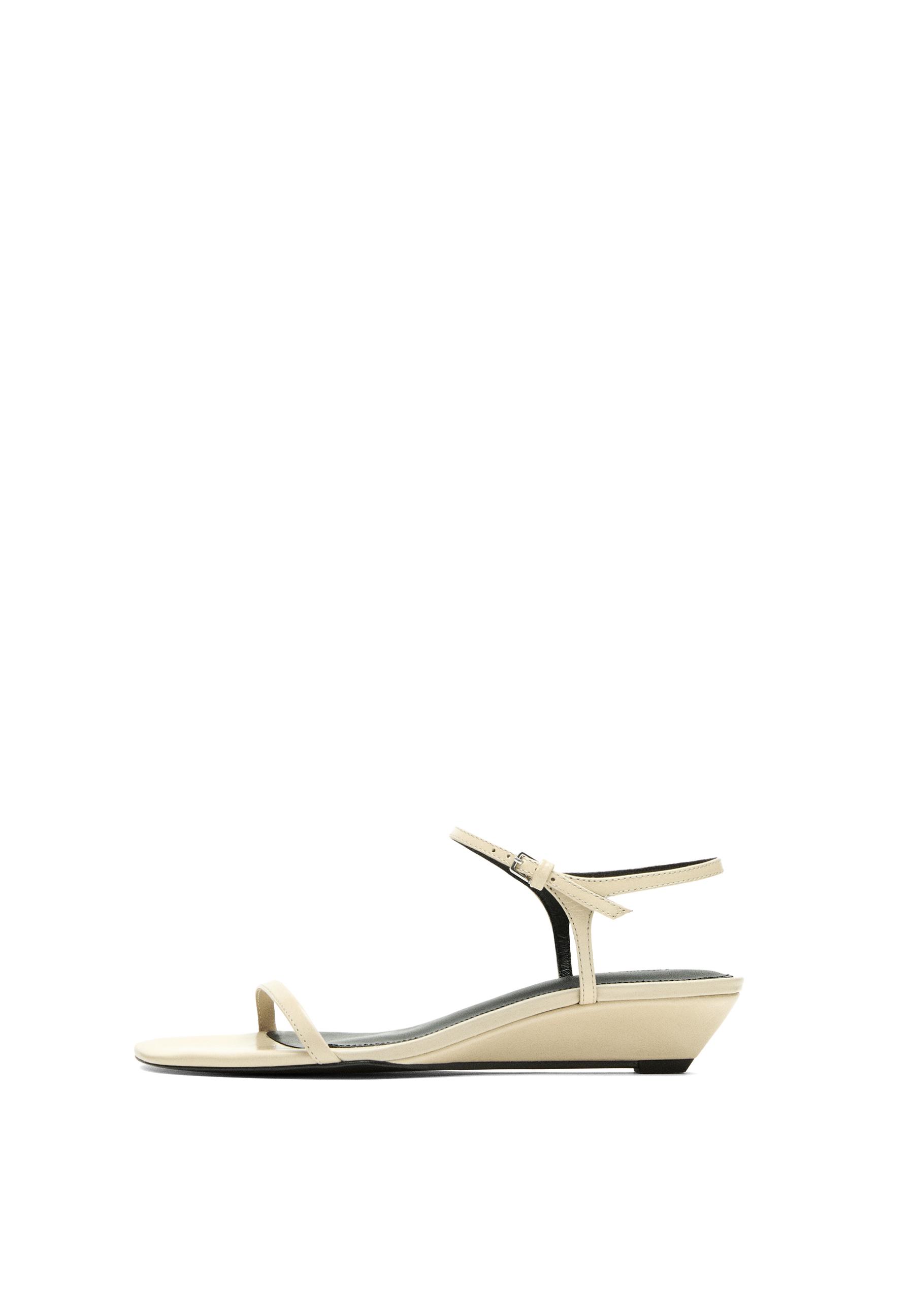 Strappy leather mid-wedge sandals — Vanilla