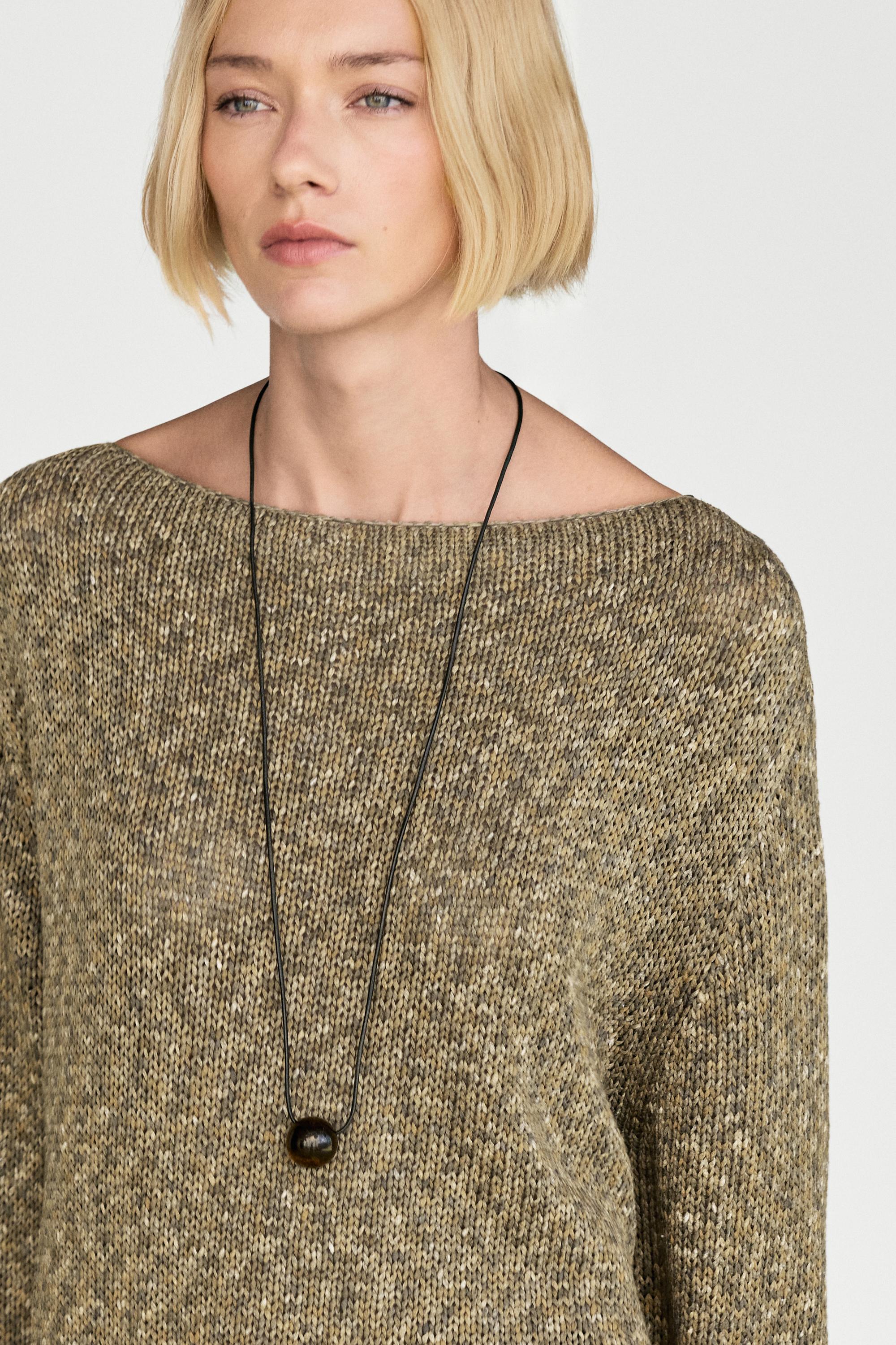 Cotton boat neck sweater — GREEN