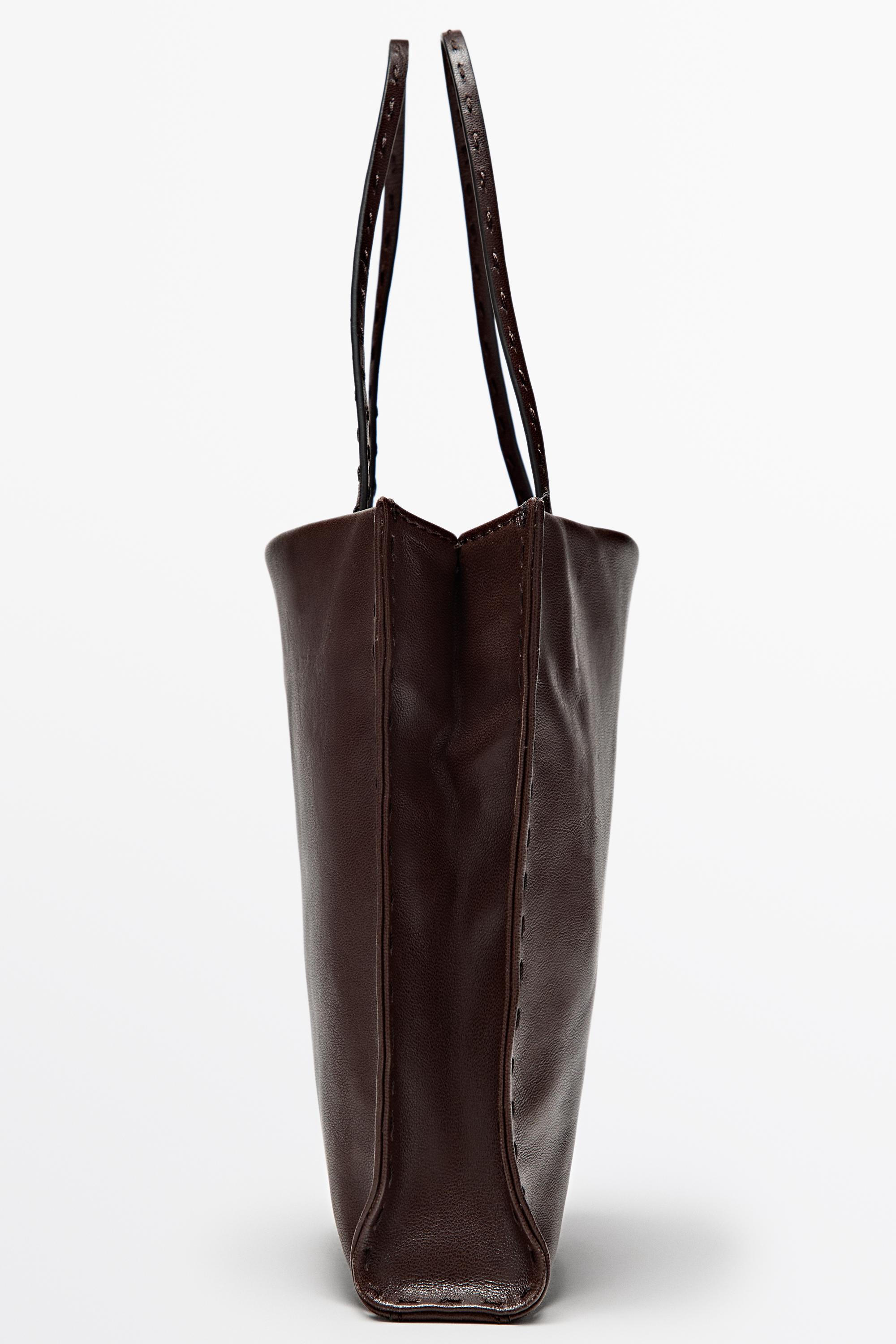 Nappa leather double compartment bag — BROWN