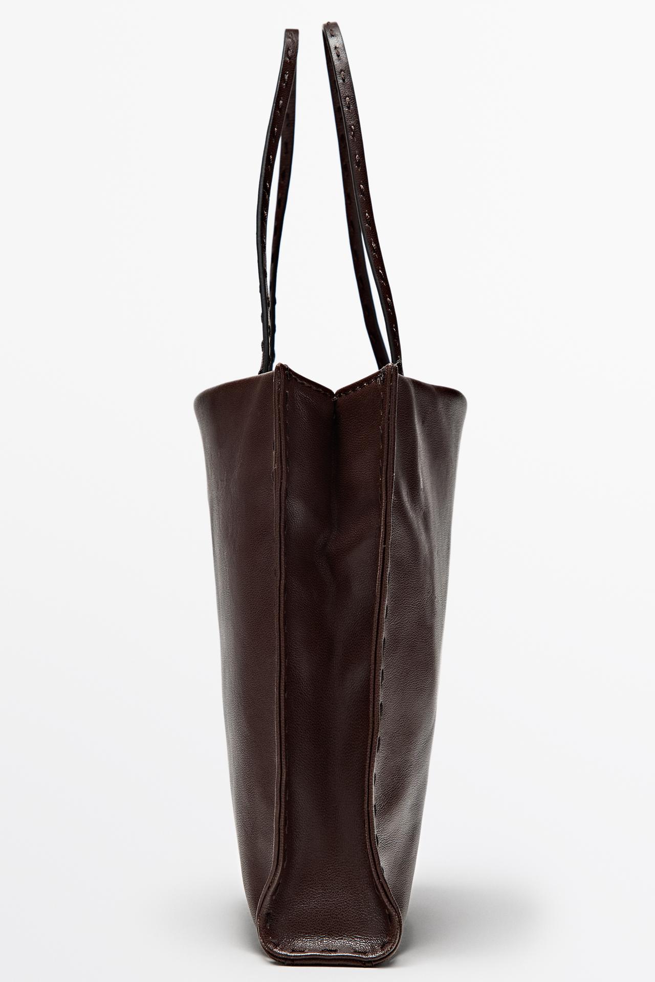 Nappa leather double compartment bag — BROWN
