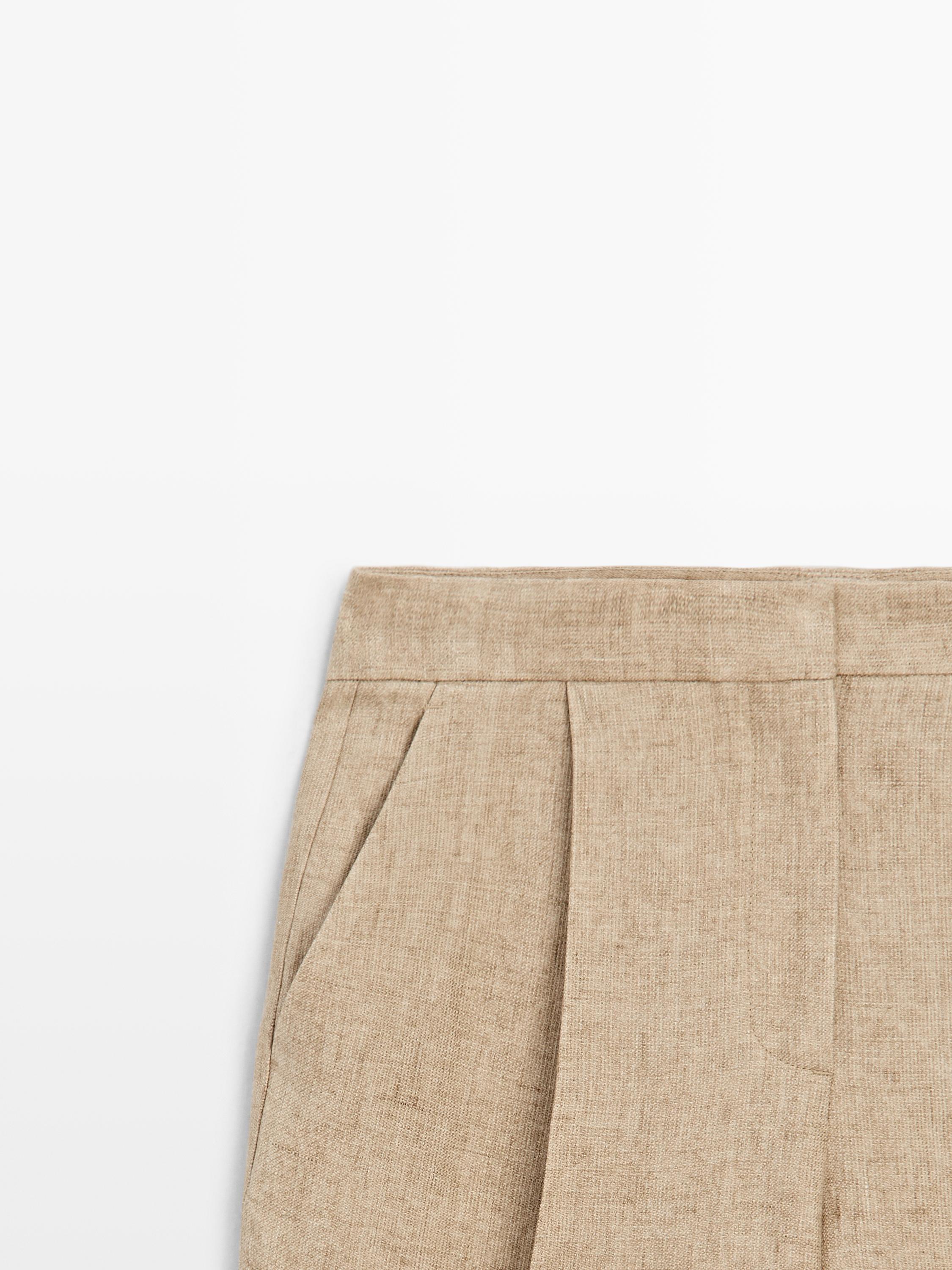 Flowing linen trousers with darts — BEIGE