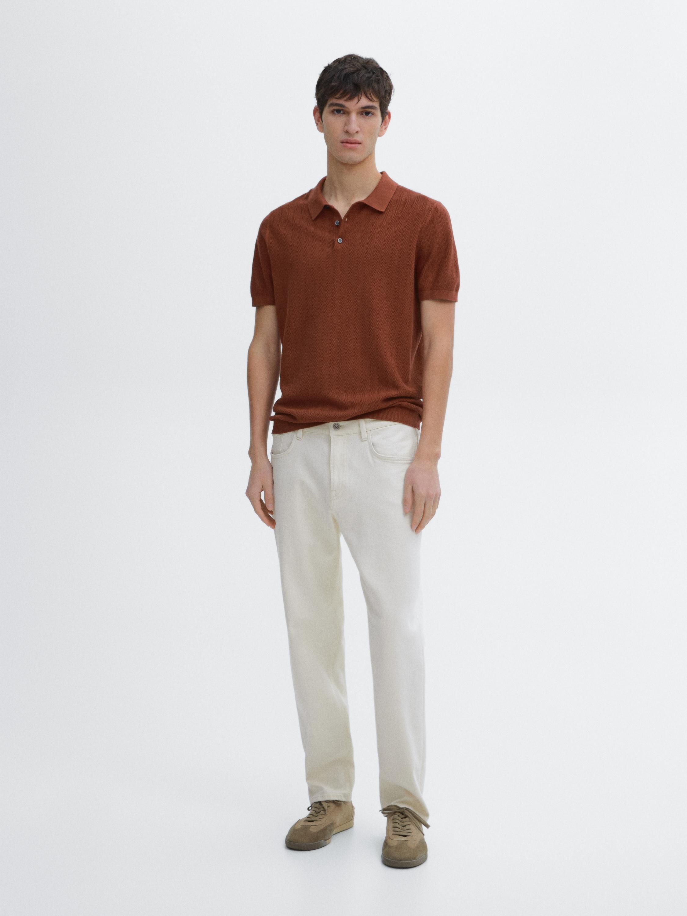 Herringbone cotton polo knit jumper