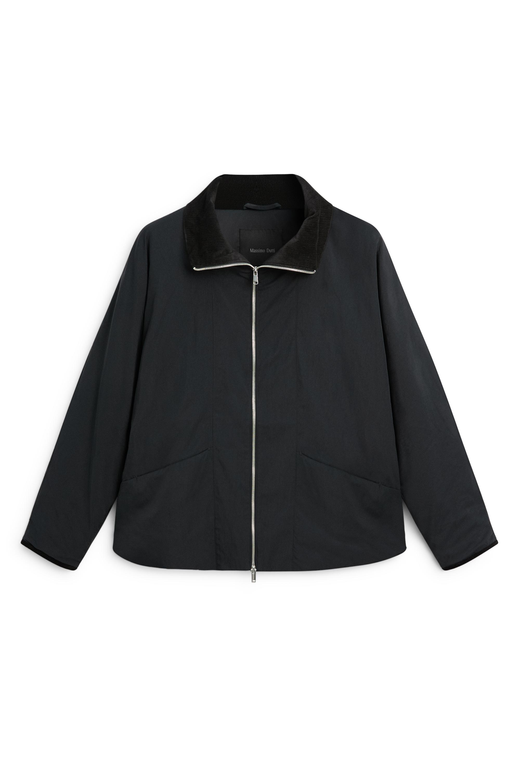 Quilted corduroy-collar parka — NAVY BLUE