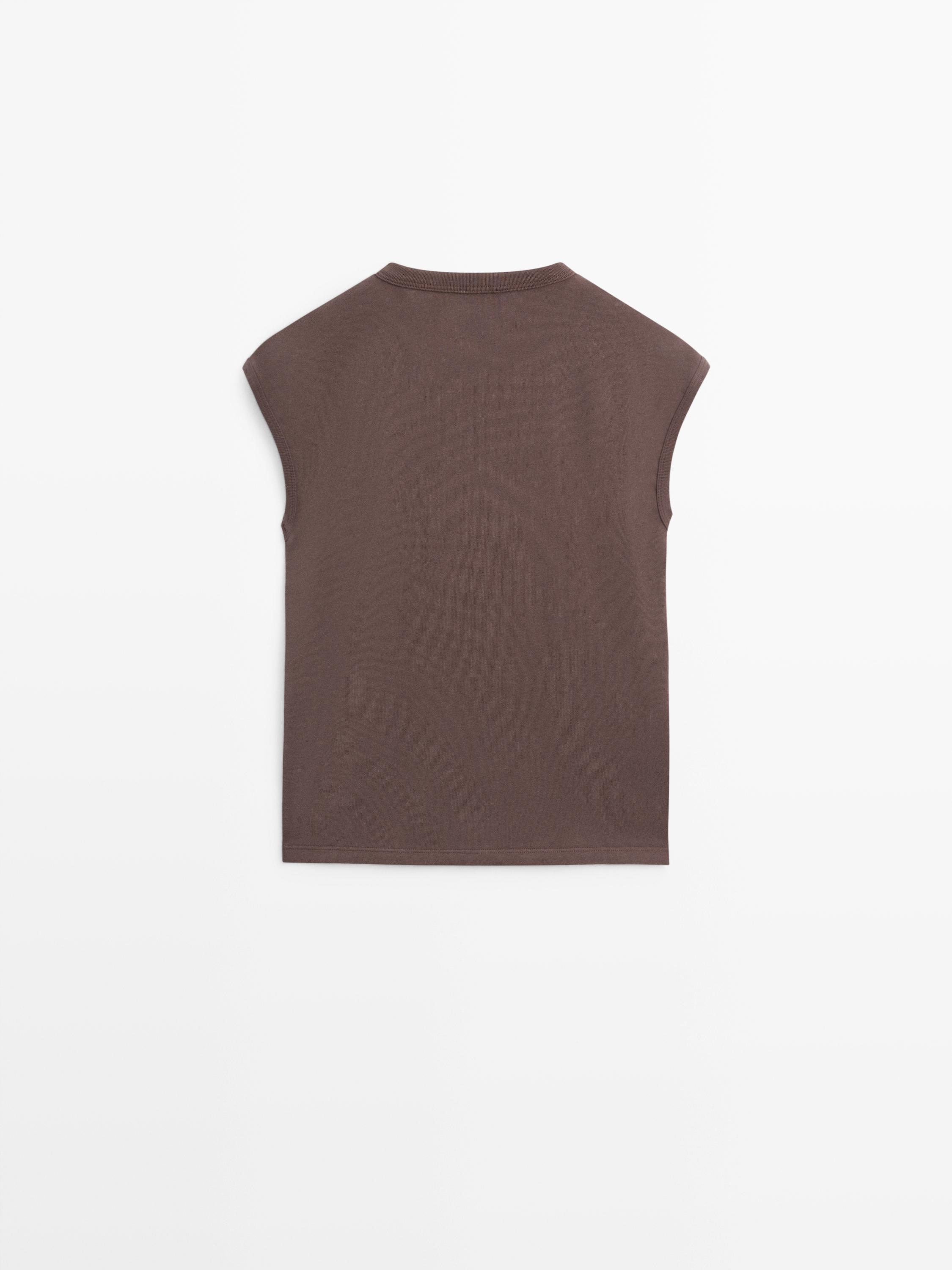 Sleeveless 100% cotton T-shirt — BROWN