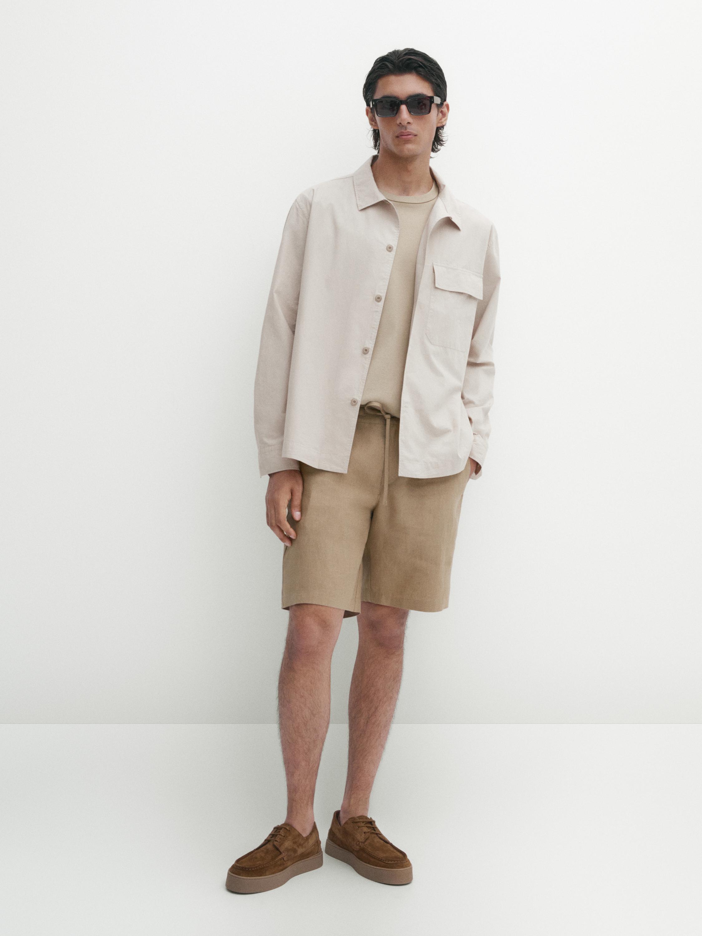 100% linen jogger fit Bermuda shorts