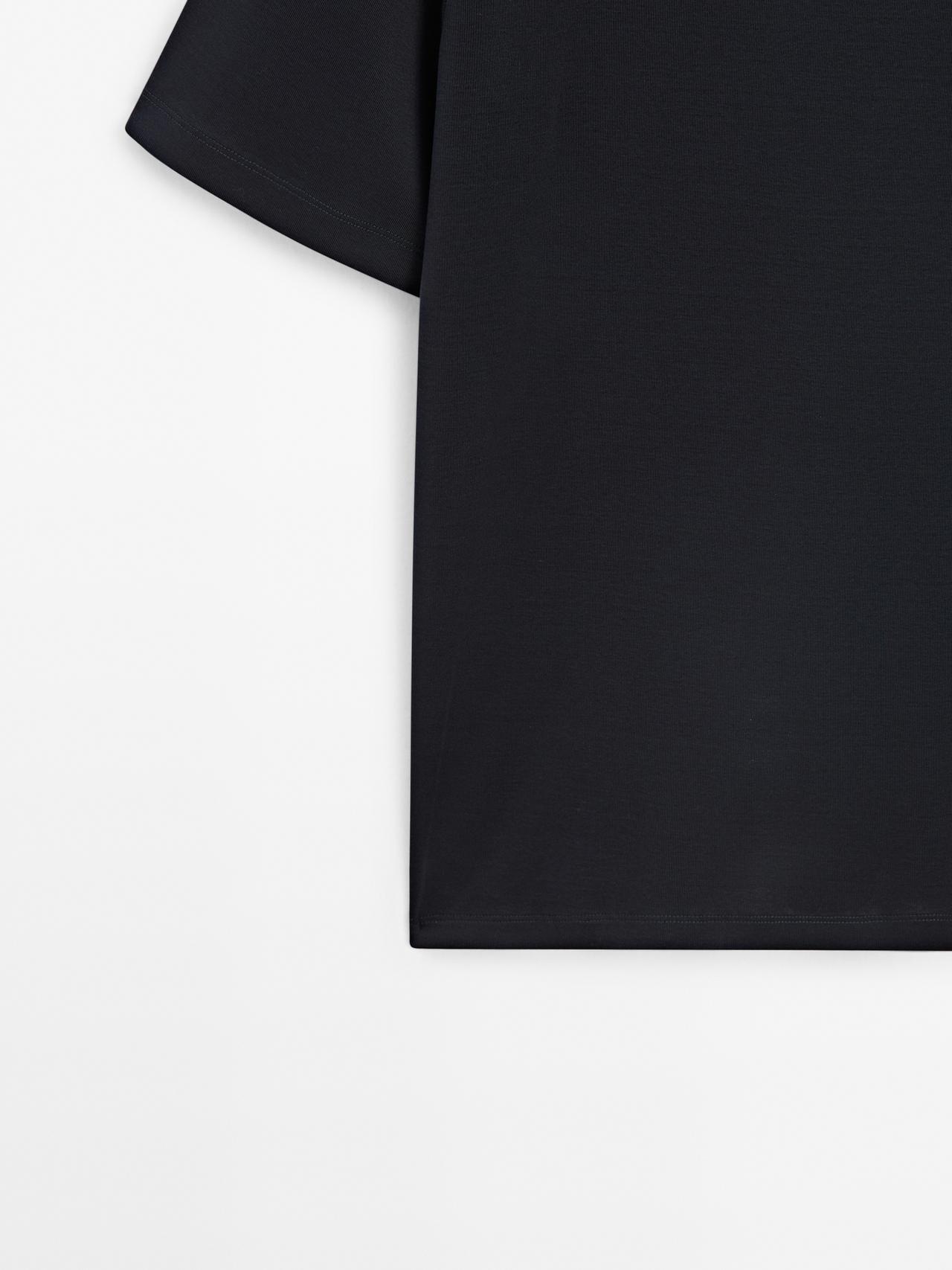 100% mercerised cotton ribbed T-shirt — NAVY BLUE