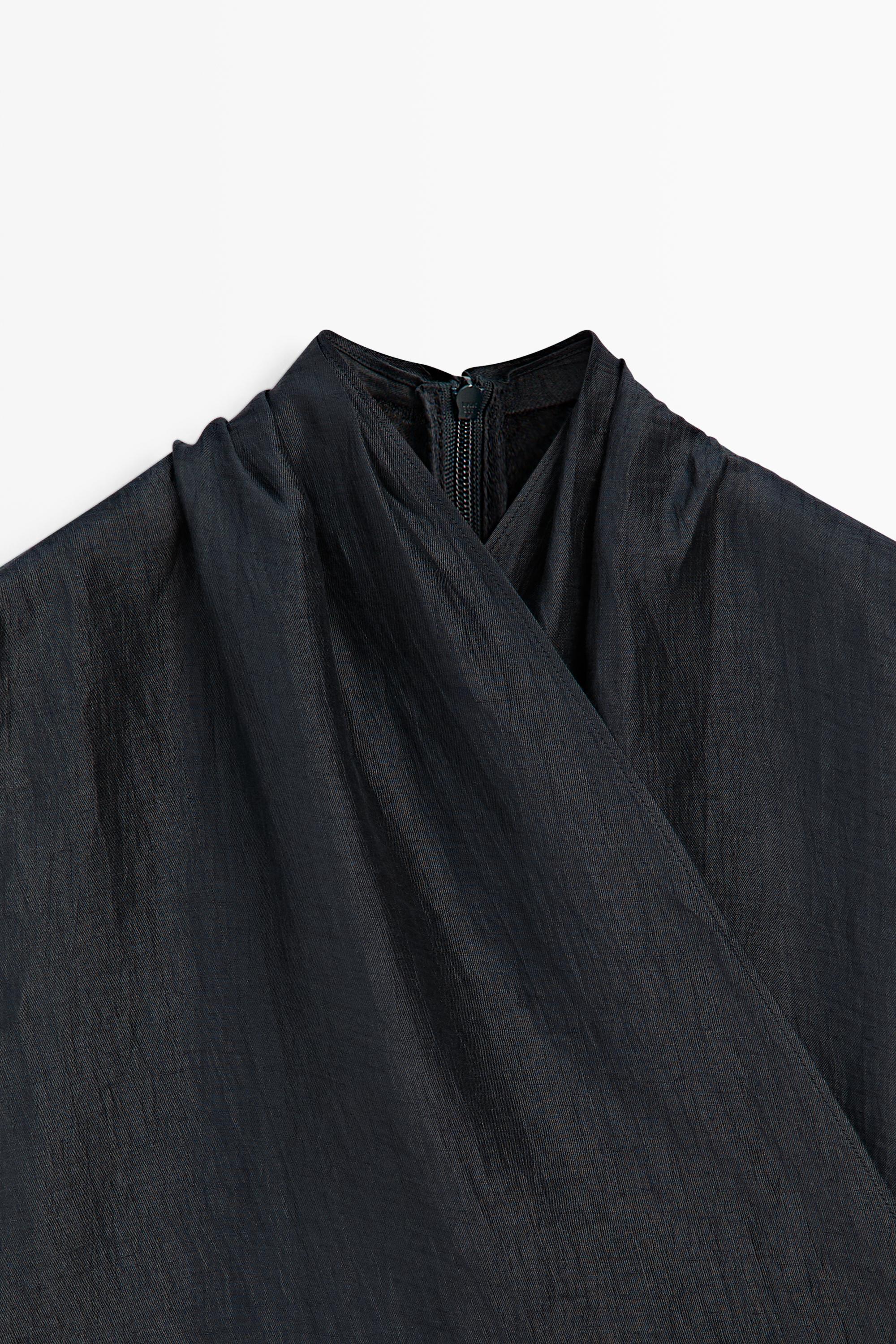 Linen blend sleeveless crossover top — NAVY BLUE
