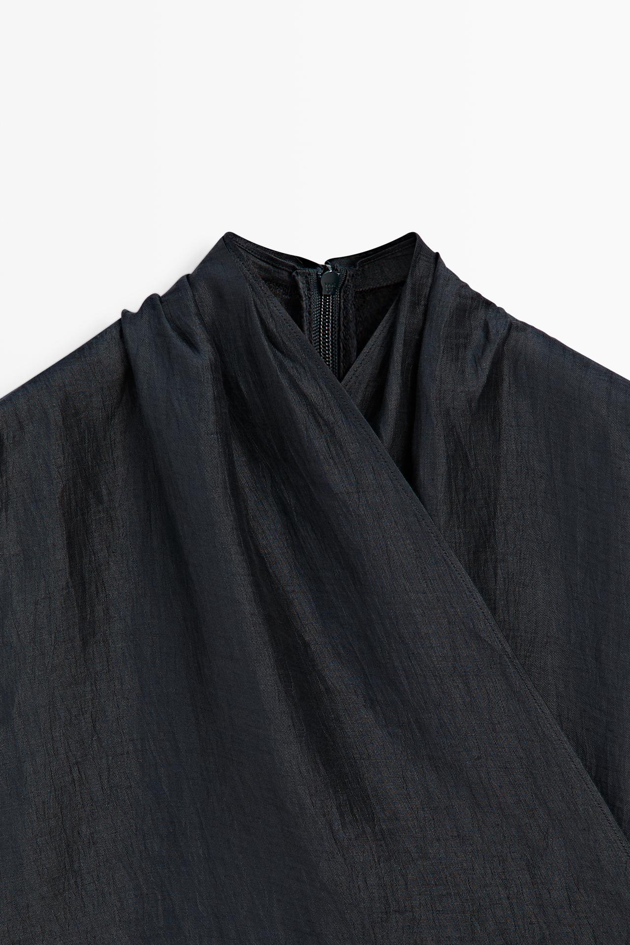 Linen blend sleeveless crossover top — NAVY BLUE