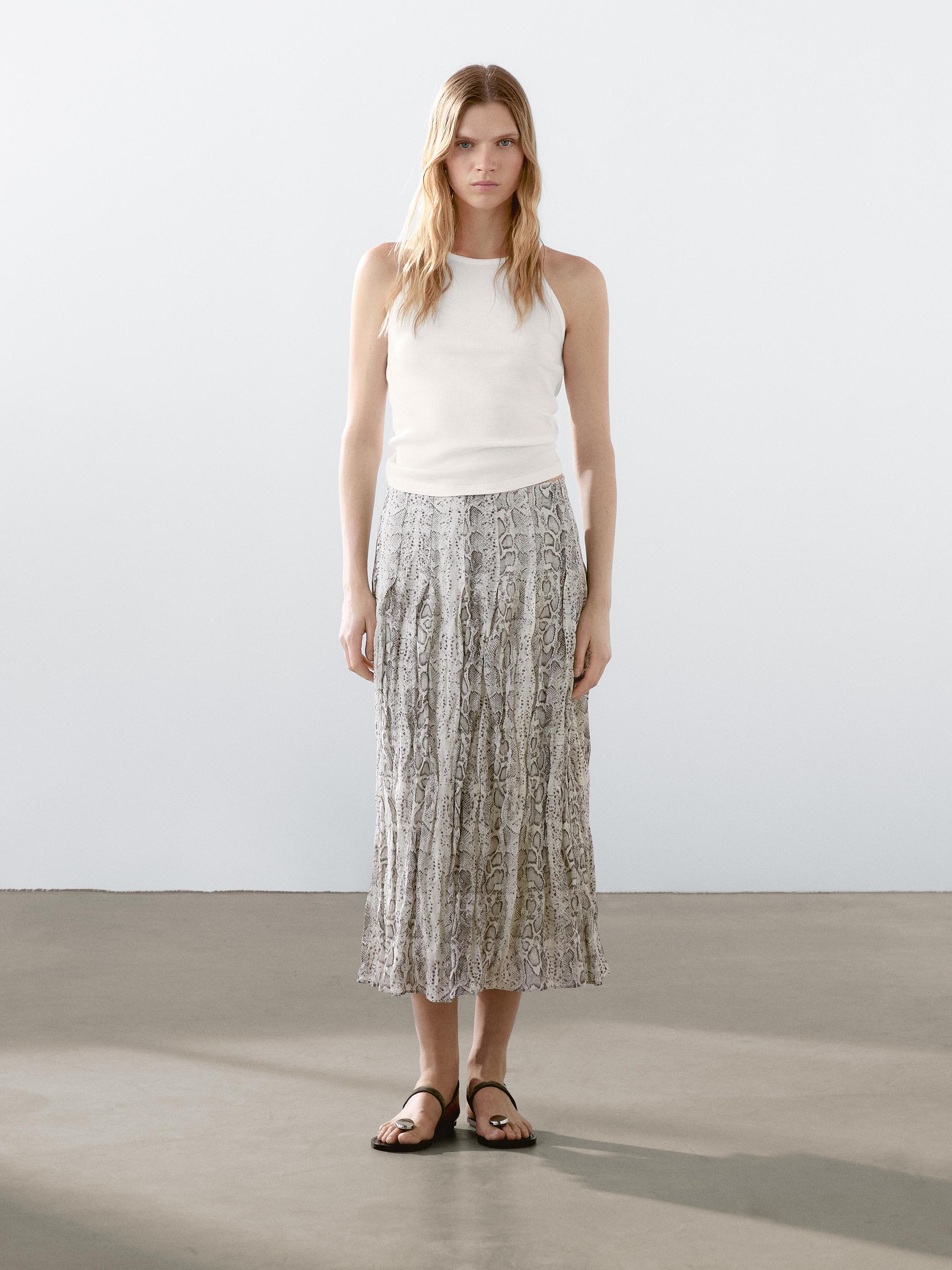 Snakeskin print wool blend midi skirt