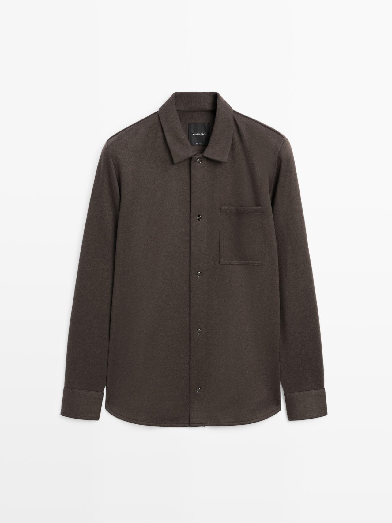 Massimo Dutti - Herre - Skjortejakke Med Trykknapper Og Lommedetalje - Brun - Xl