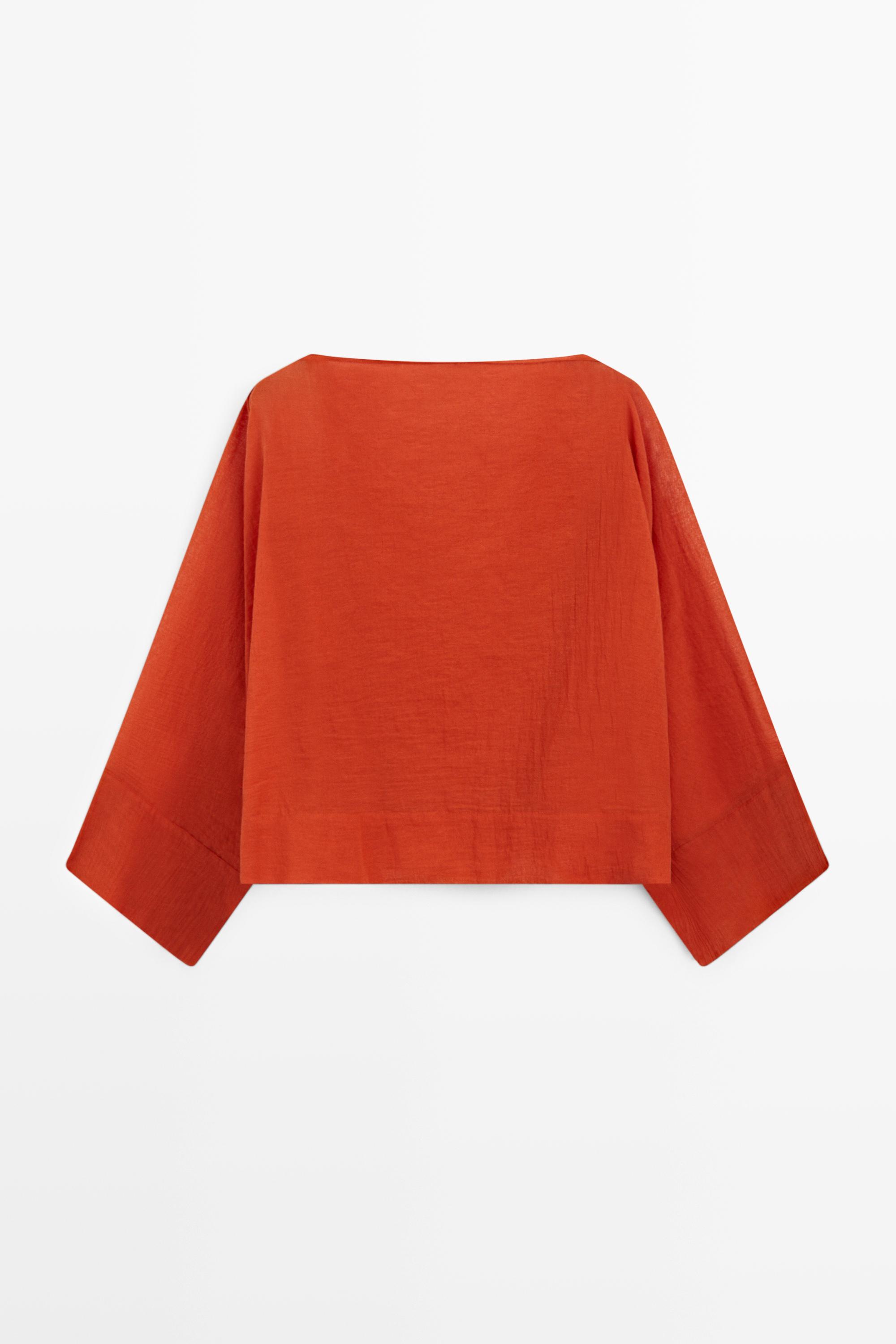 Flowing 100% cotton shirt with voluminous sleeves — BURNT ORANGE