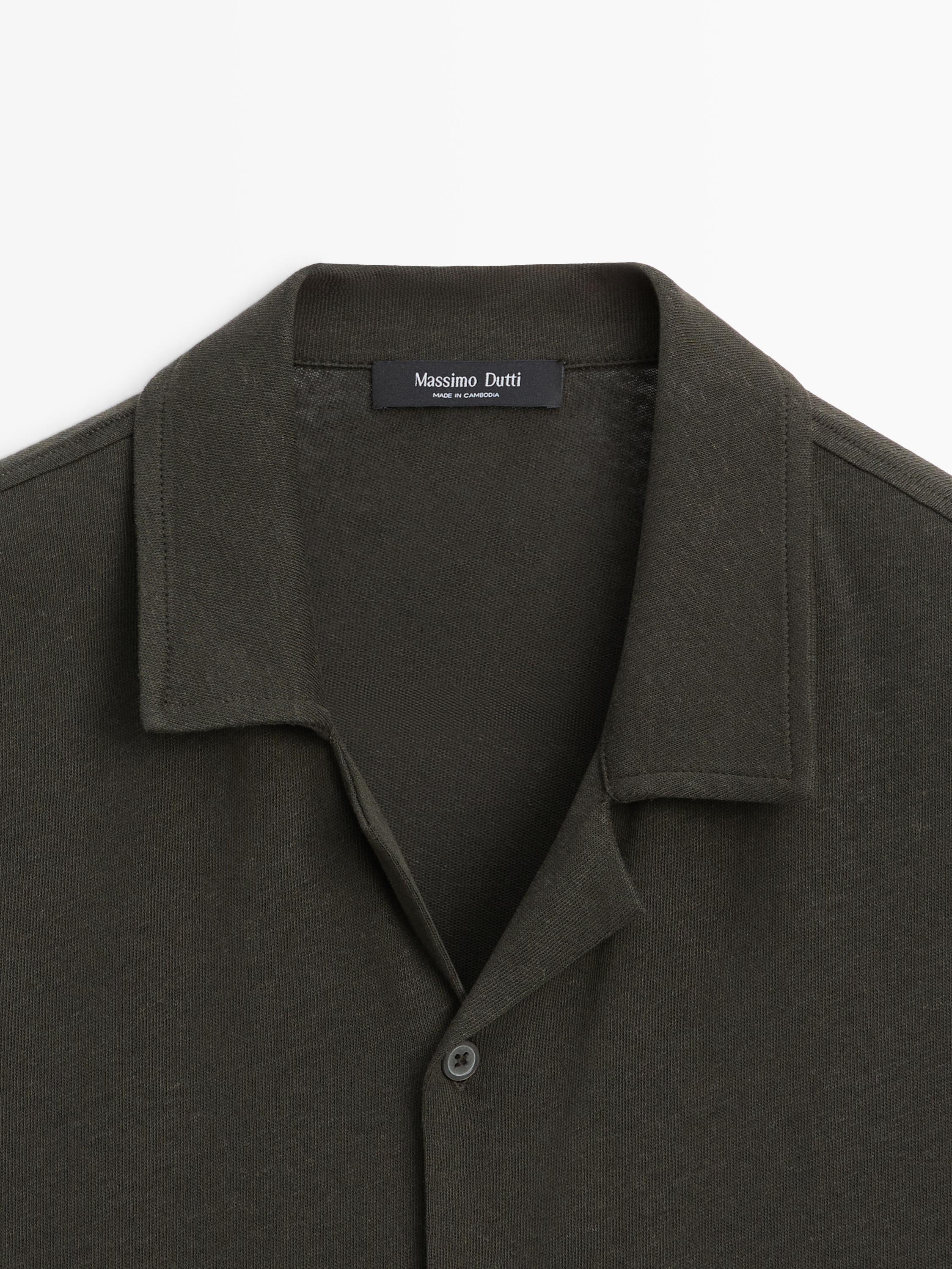 Regular fit short sleeve linen-cotton blend shirt — KHAKI