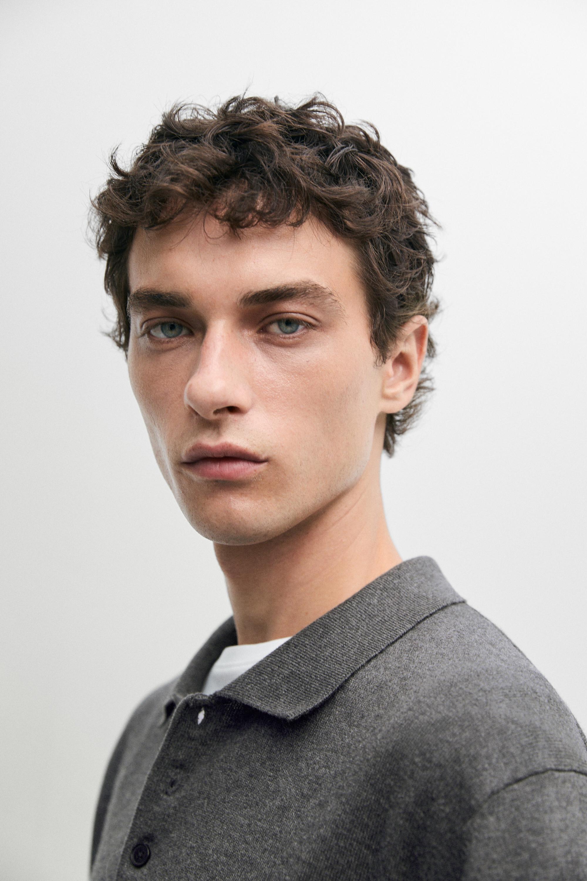 100% cotton knit polo sweater — CHARCOAL
