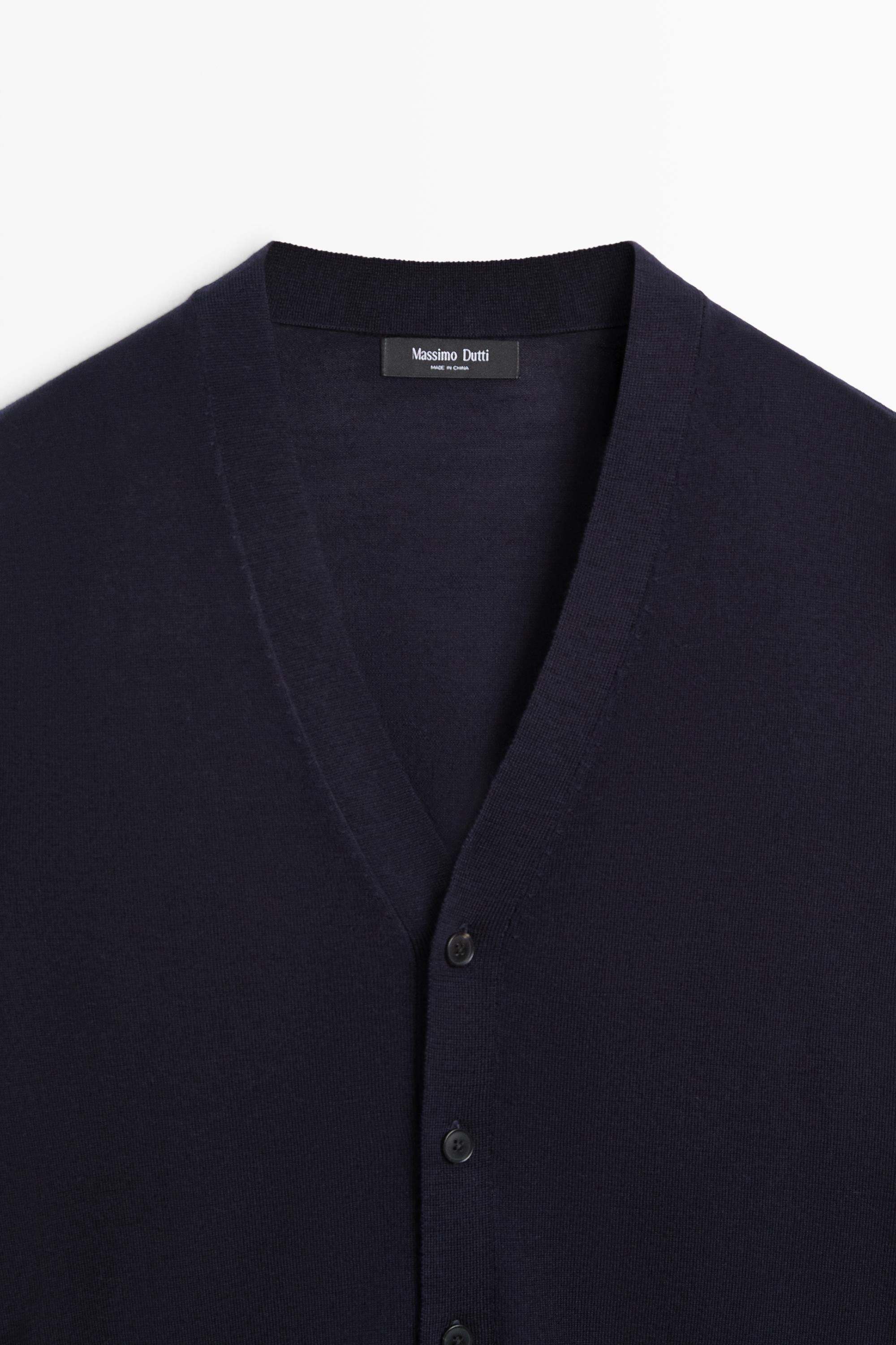 Merino wool button-up cardigan — NAVY BLUE