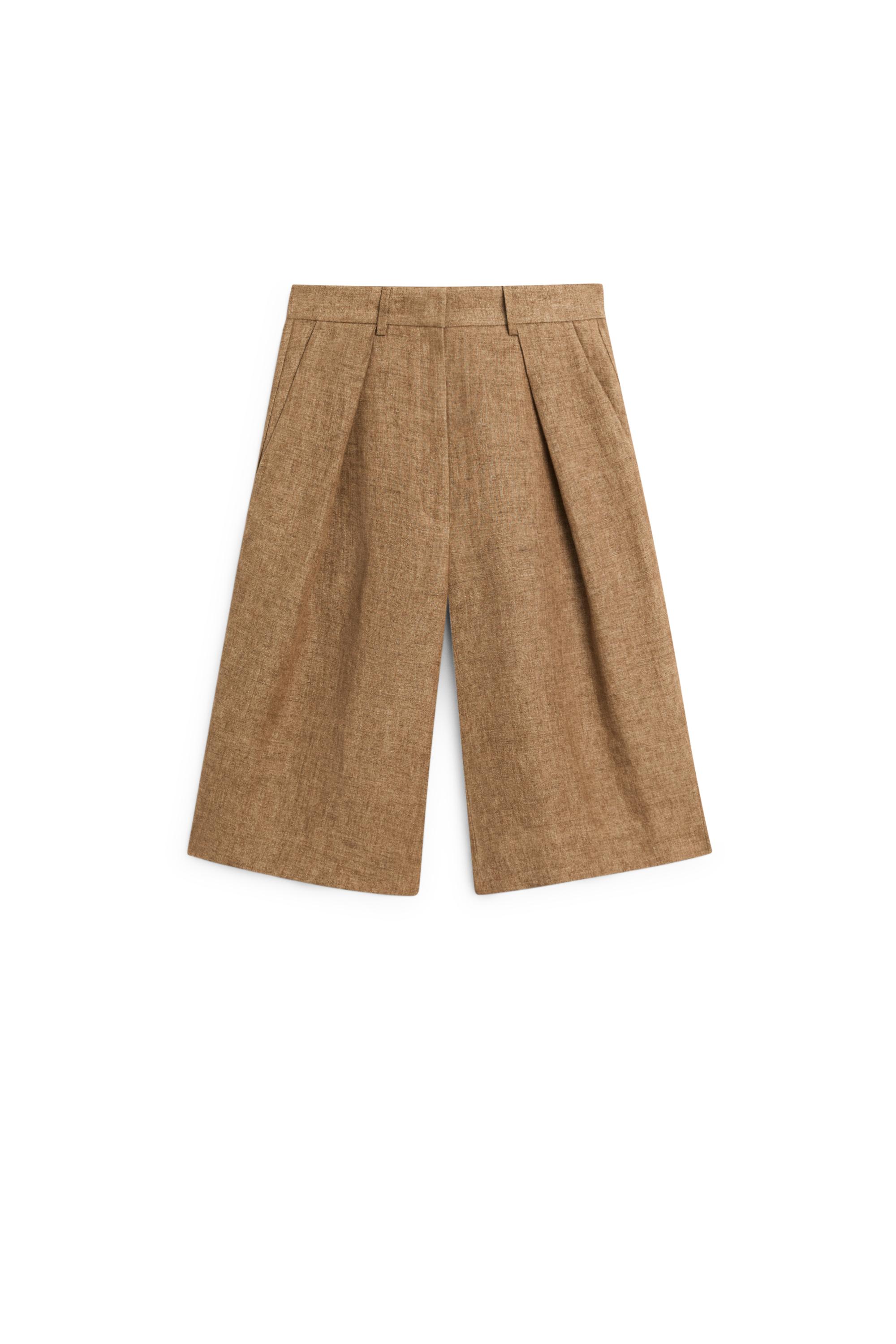Melange linen suit Bermuda shorts — CAMEL