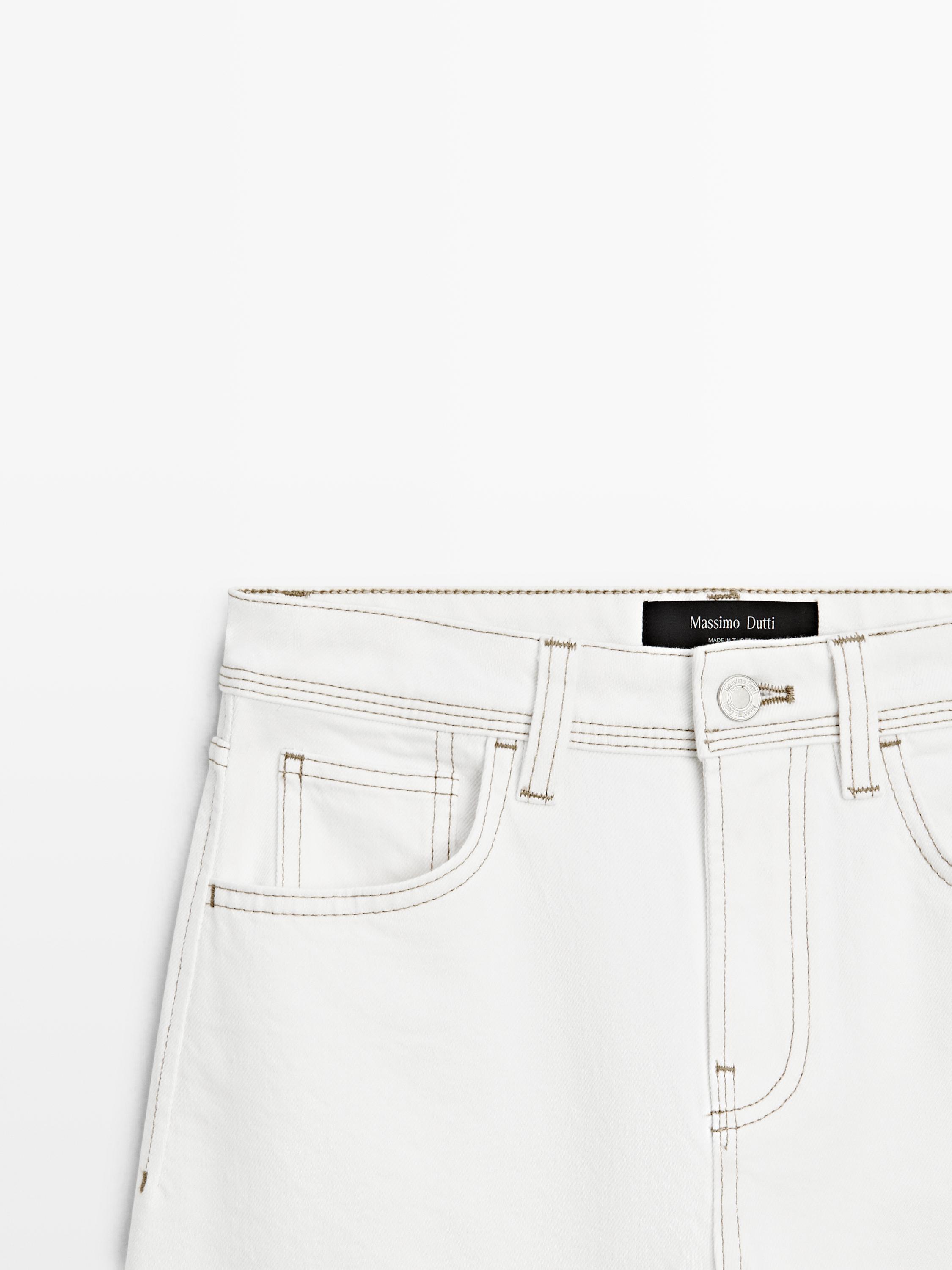 Straight-leg jeans with hem detail — WHITE