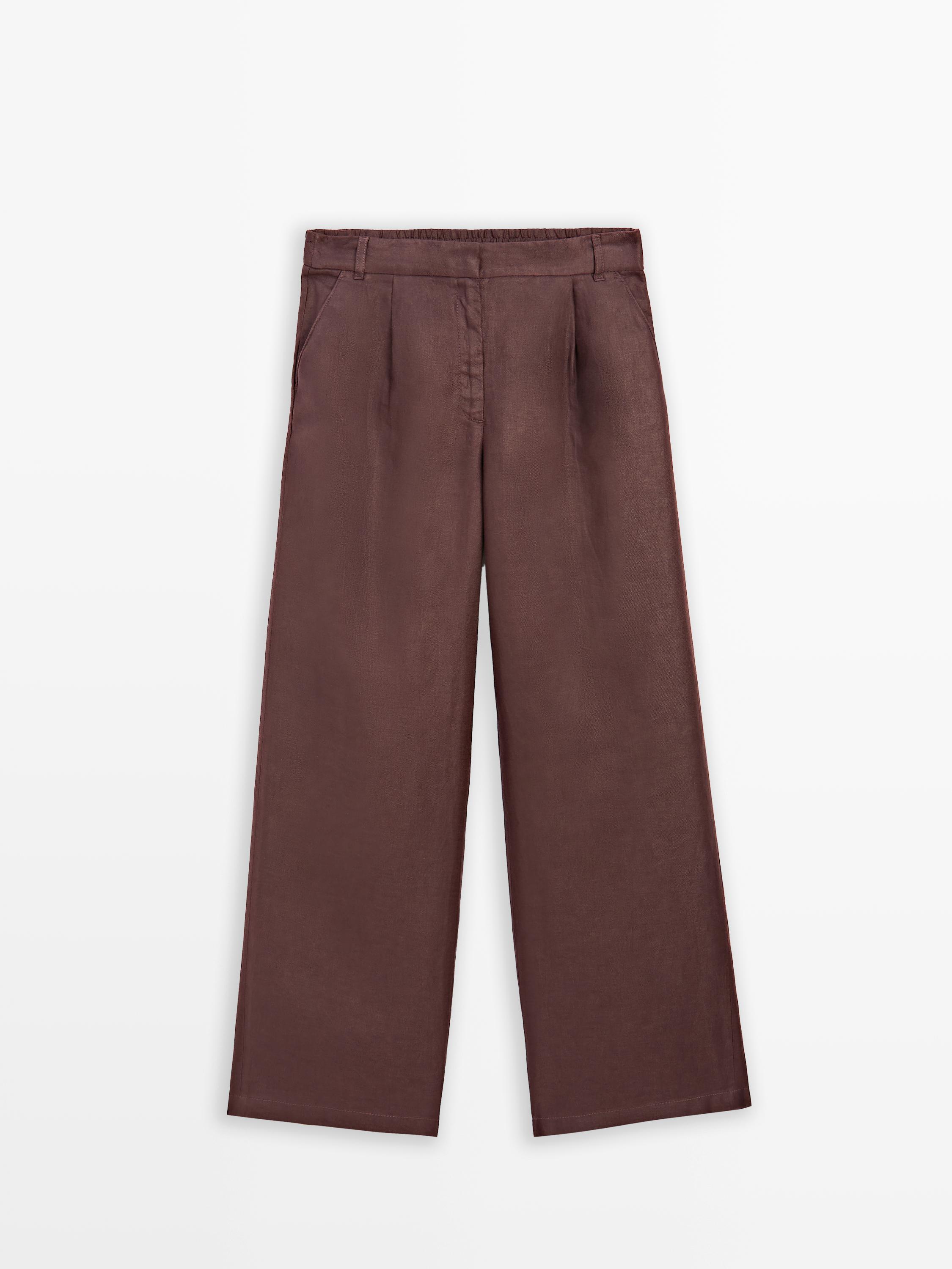 Wide fit rubber trousers 100% linen