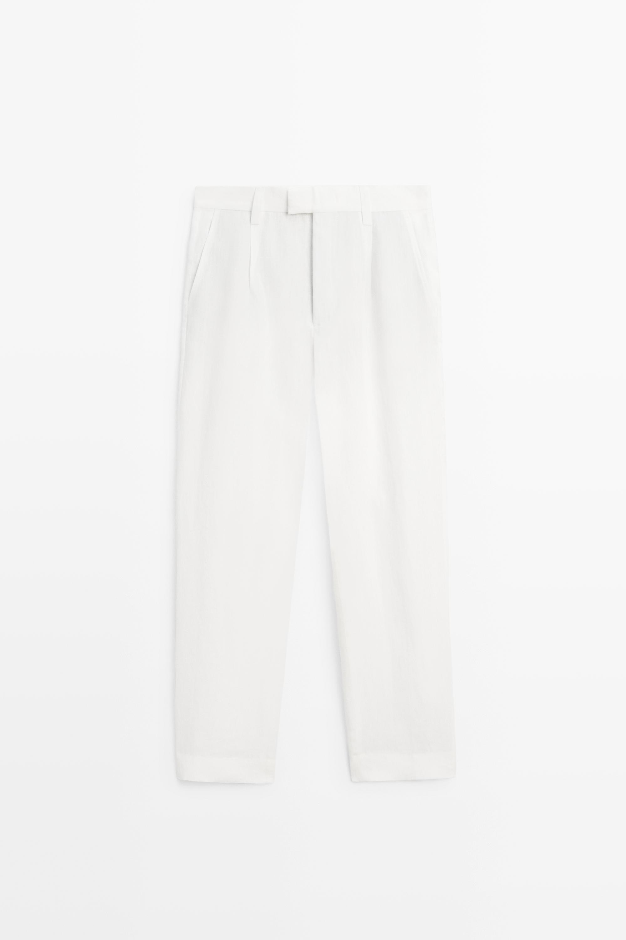 Darted 100% linen trousers — Off white