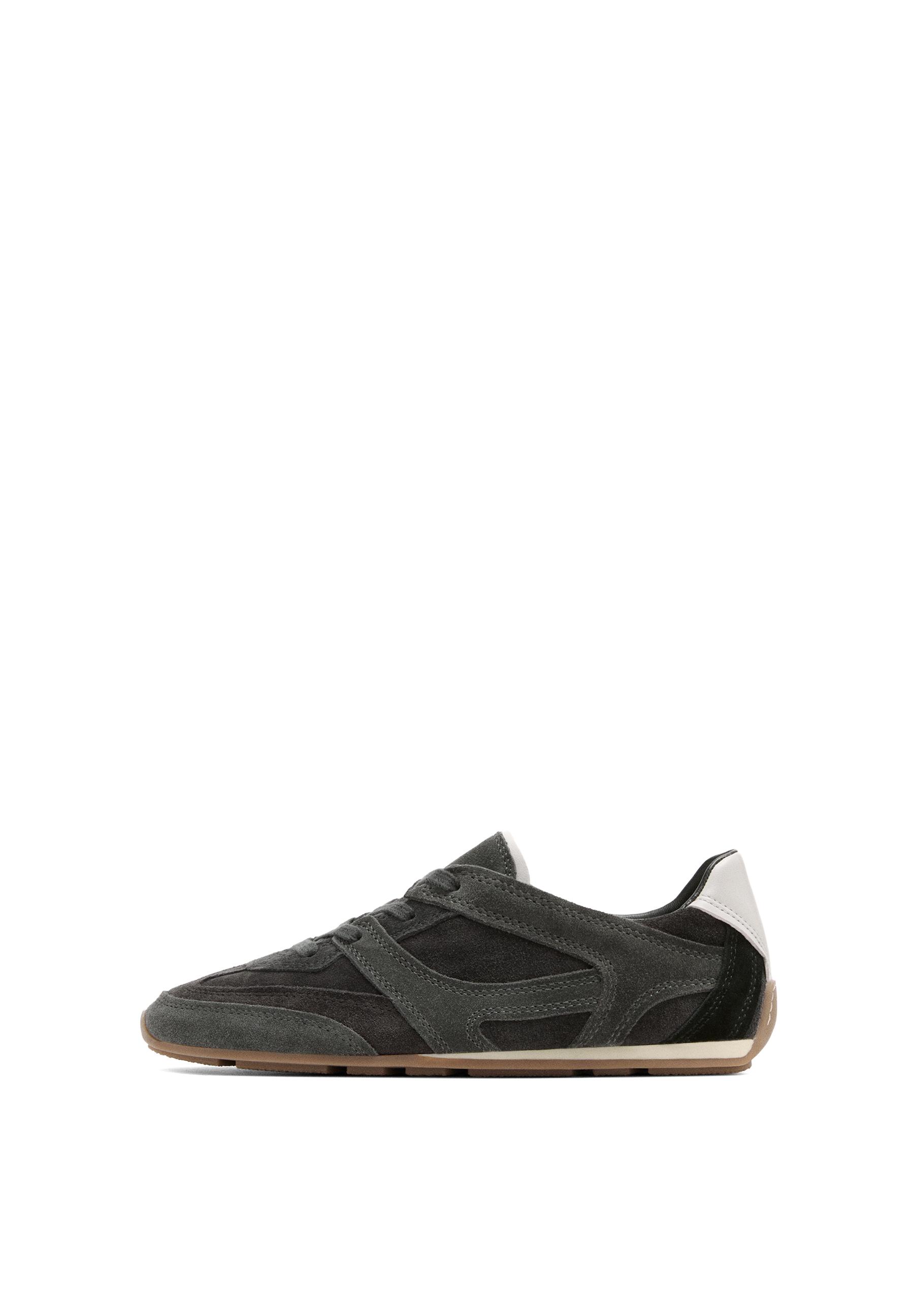 Contrast leather trainers — GREY