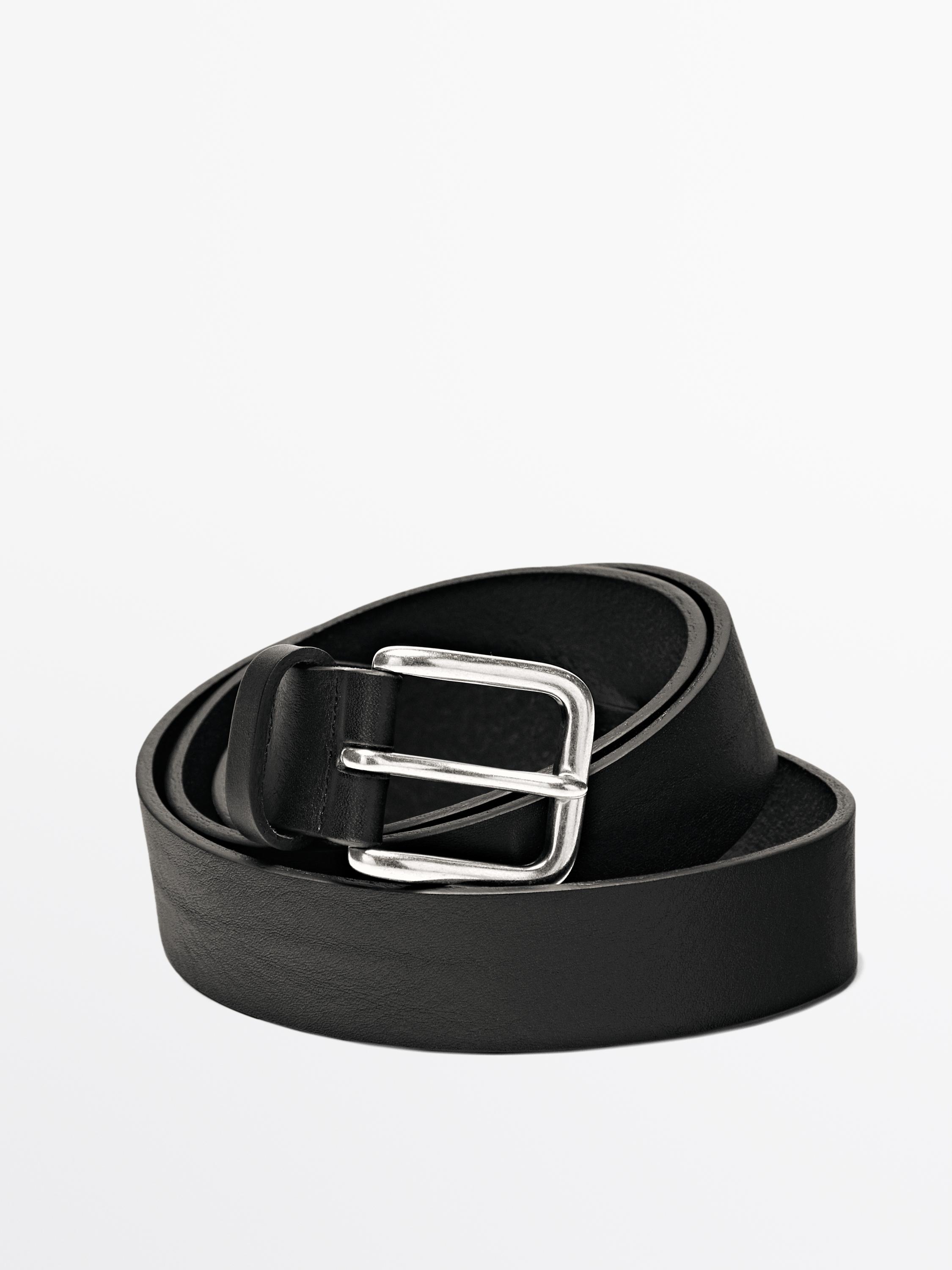 Nappa leather belt with square buckle — BLACK