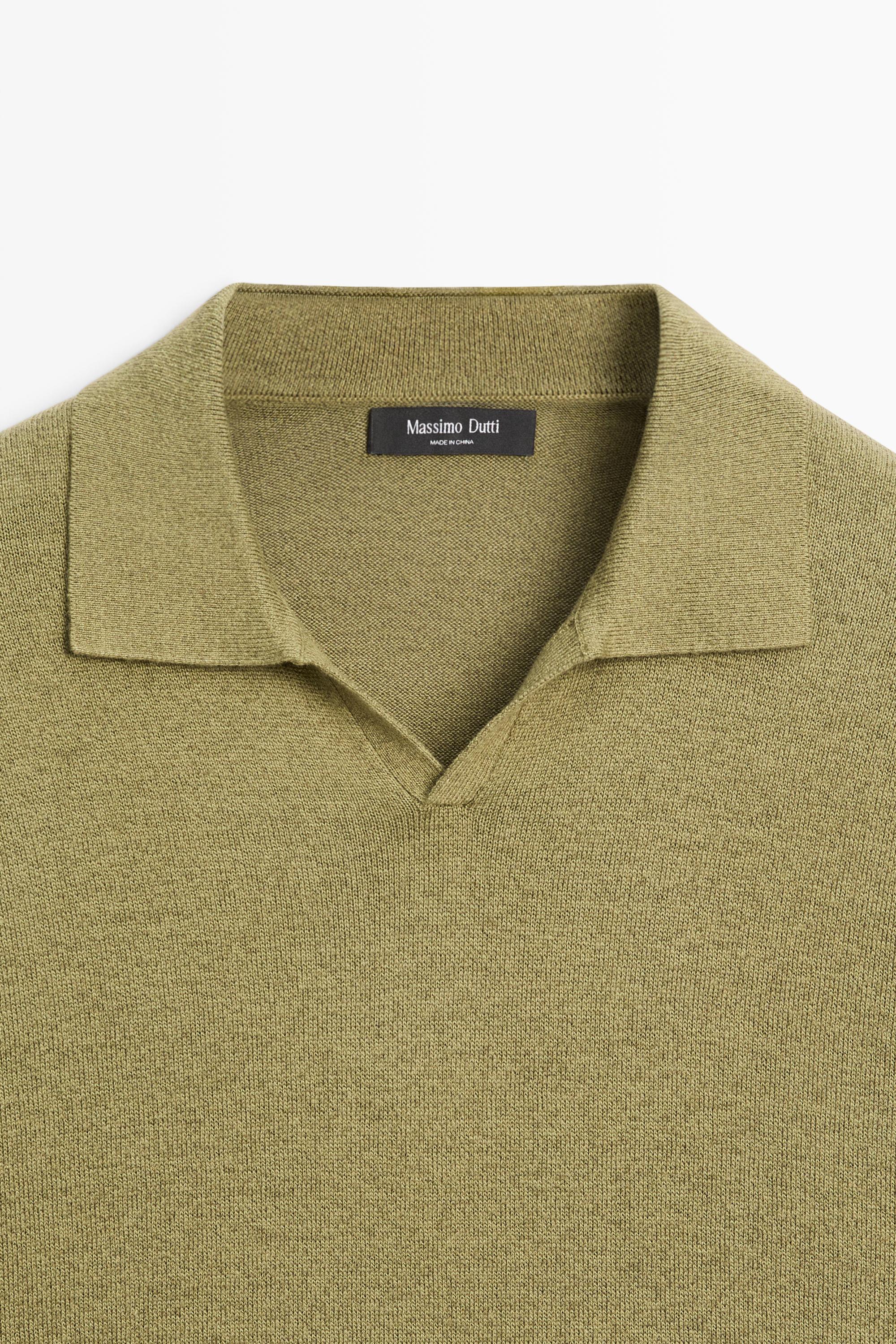 Linen blend knit polo sweater — Olive