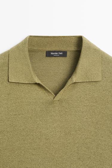 Linen blend knit polo sweater — Olive 8