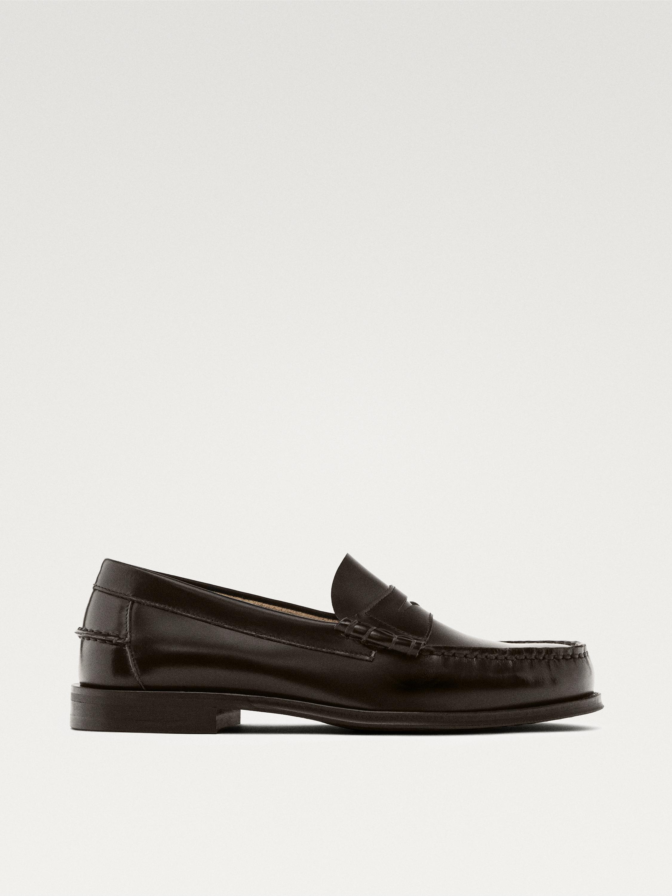 Leather loafers with penny strap — BROWN