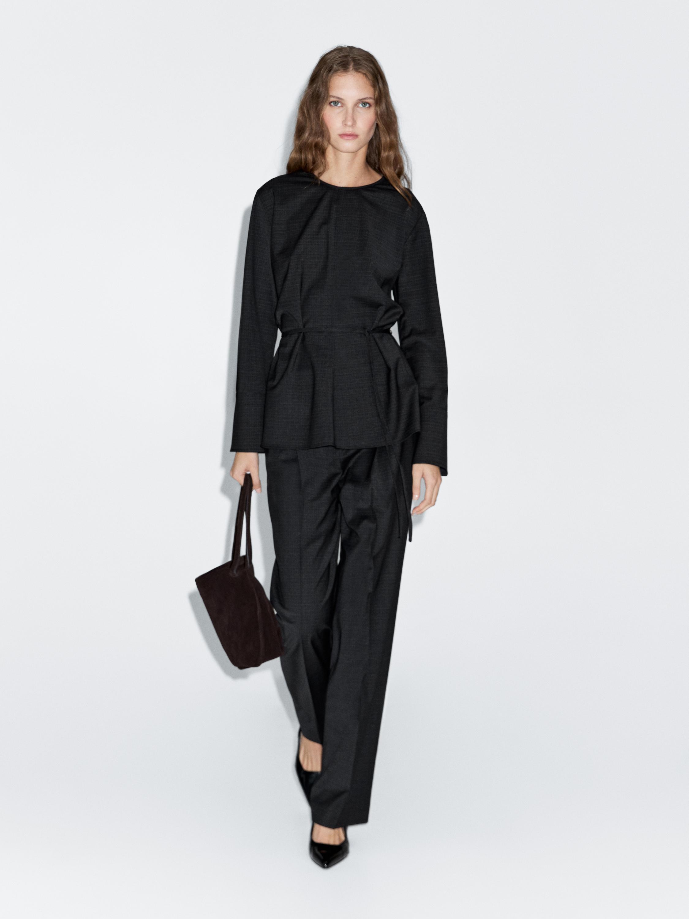 Wool blend blouse with belt