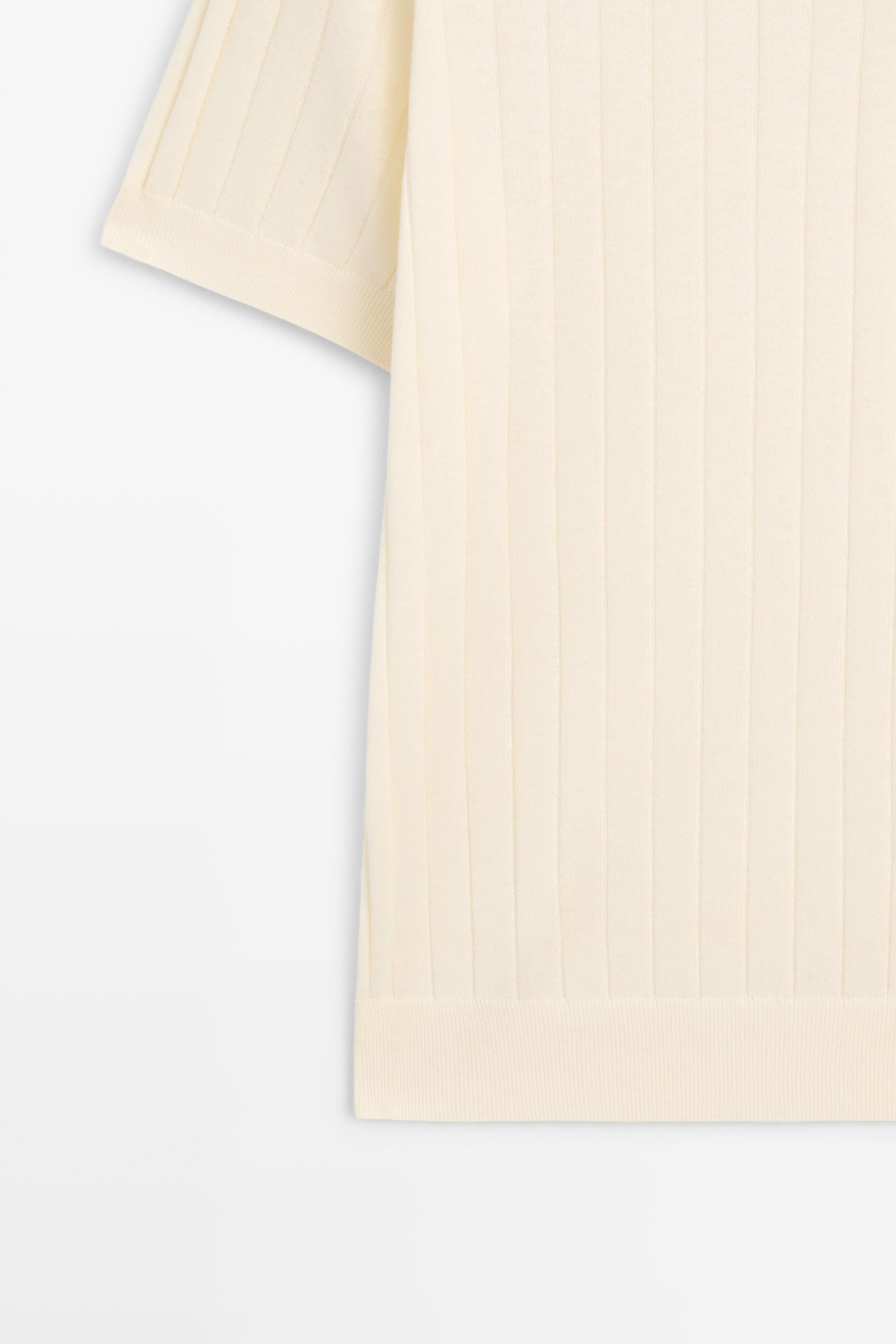 Ribbed knit cotton blend polo shirt — CREAM