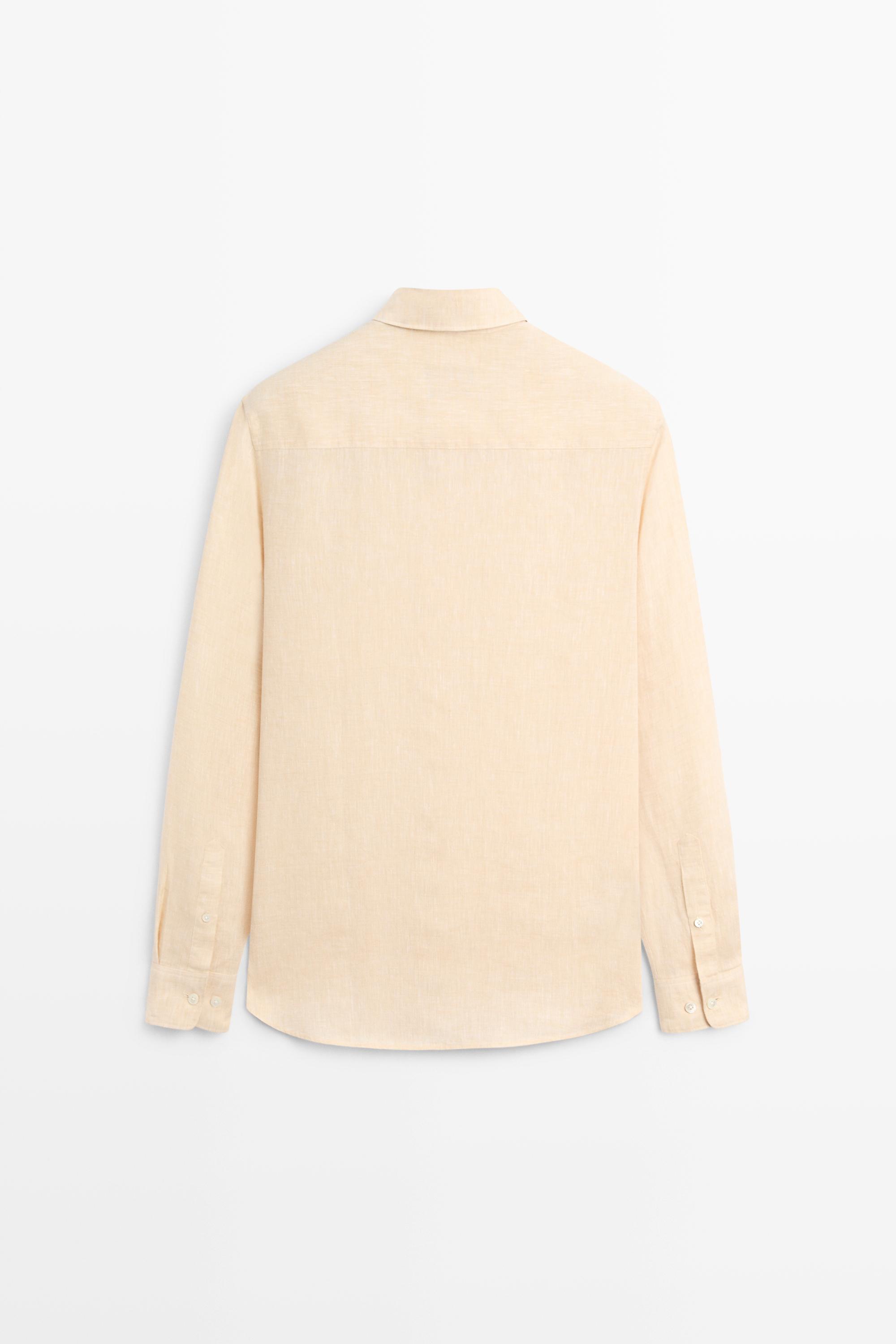 Regular fit 100% linen patch pocket shirt — DARK ORANGE