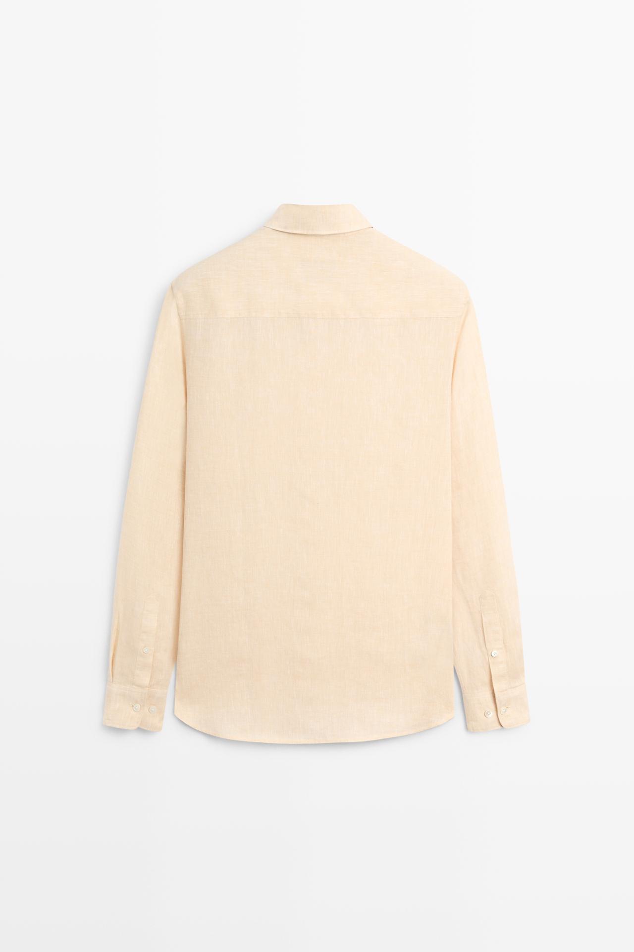 Regular fit 100% linen patch pocket shirt — DARK ORANGE