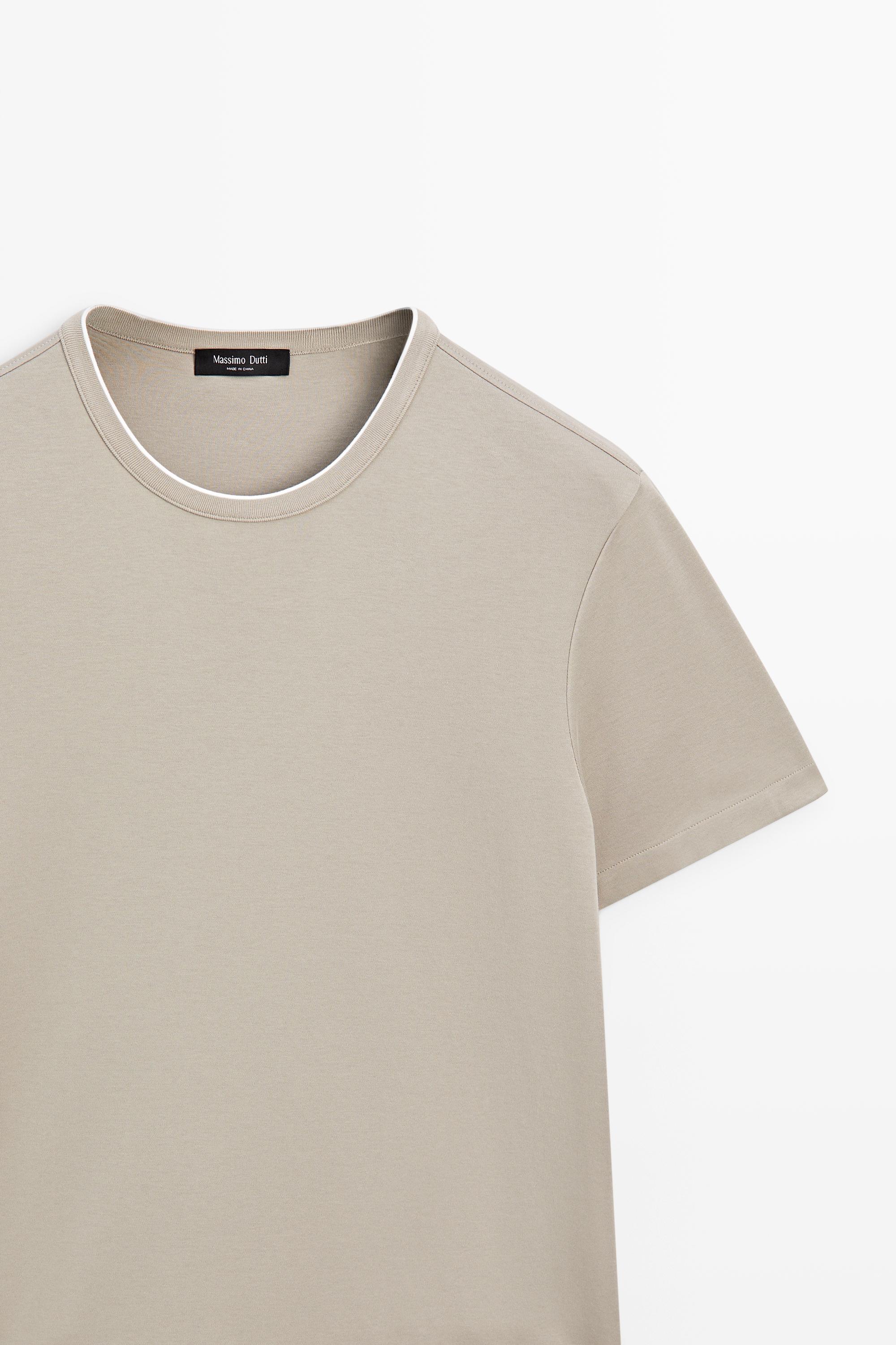 Contrast neck detail T-shirt — TAUPE GREY
