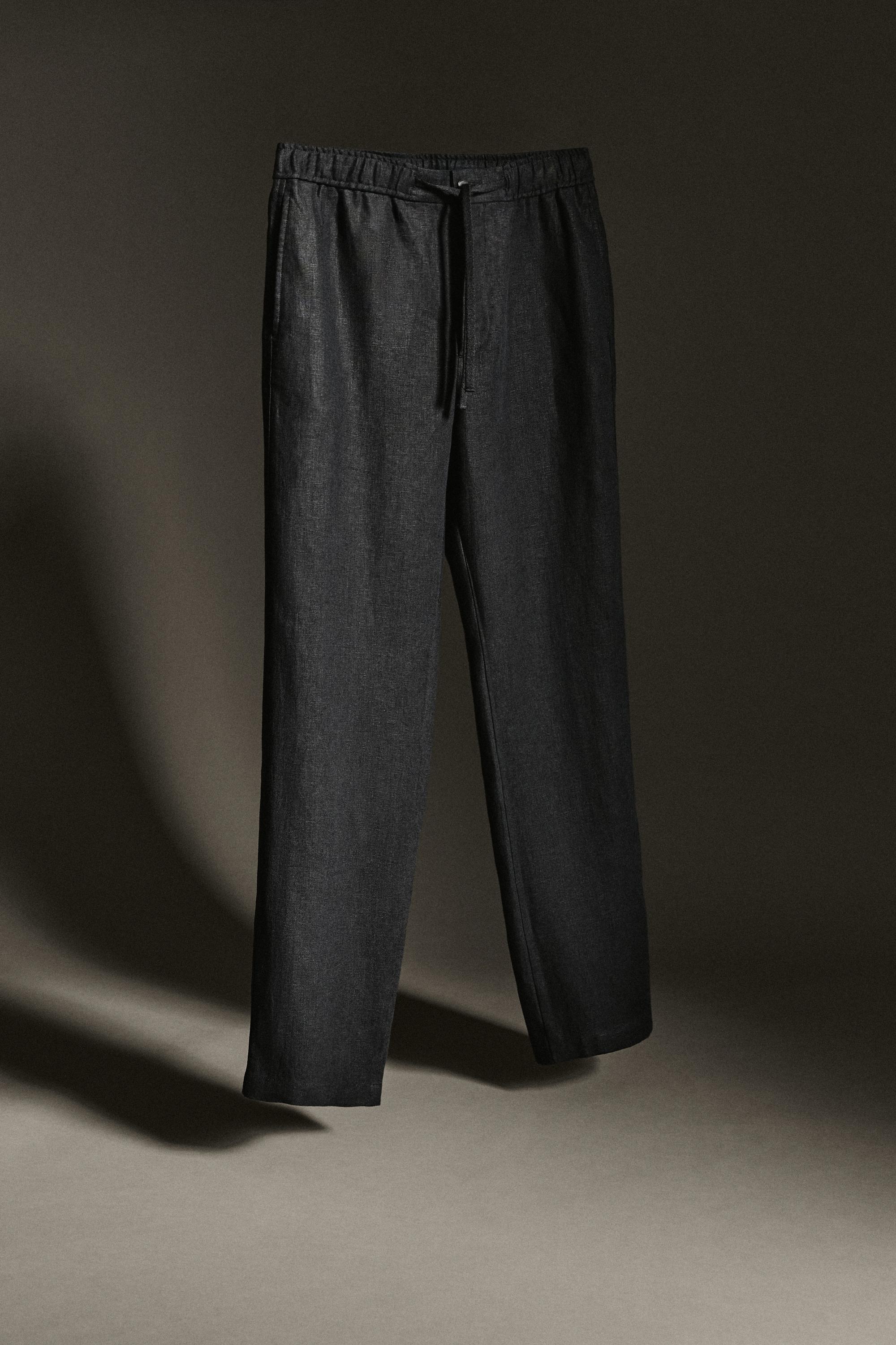 Linen jogger fit pants — BLACK